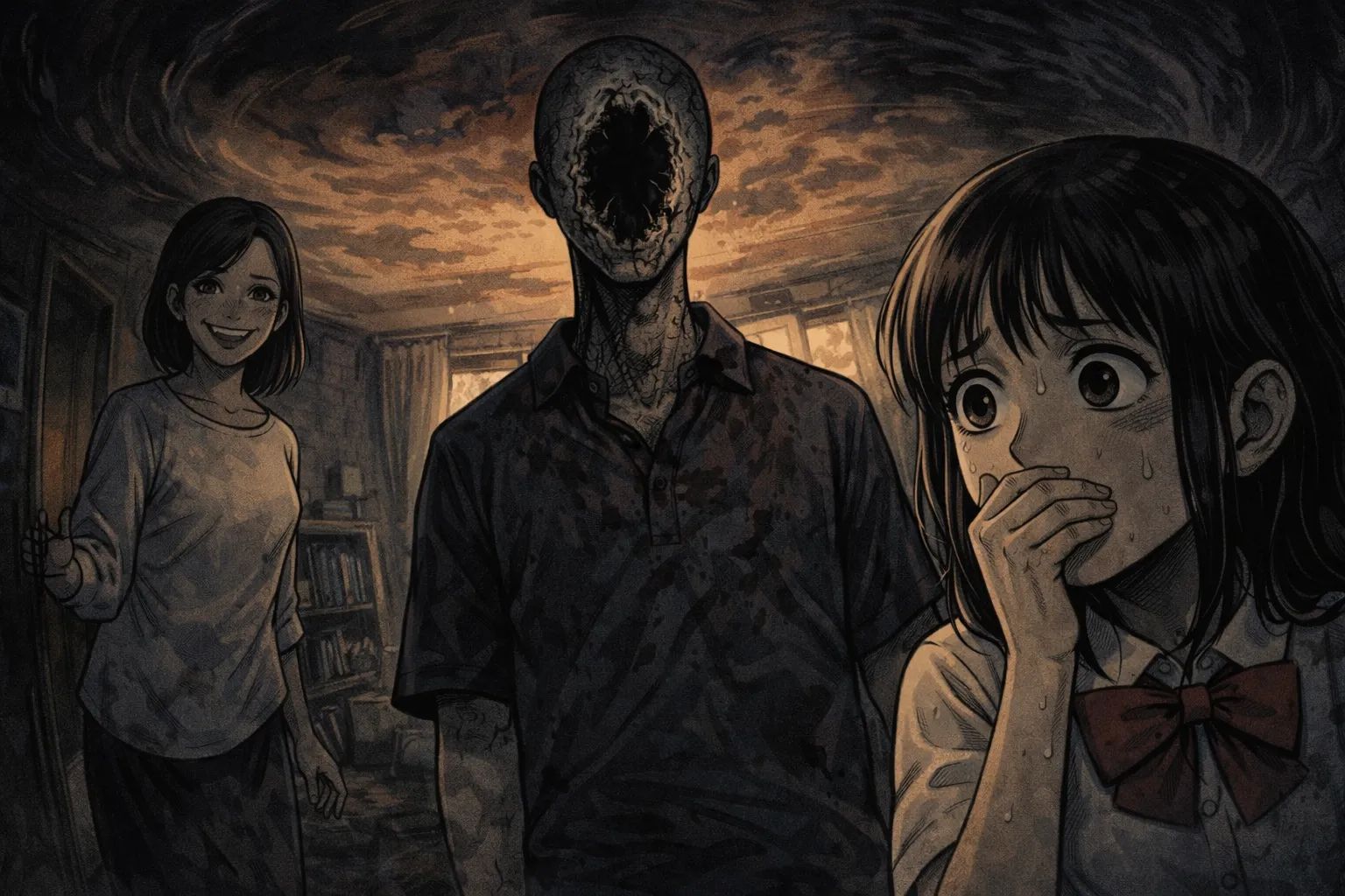 Japanese Ghost Story illustration "title: The Faceless Person"