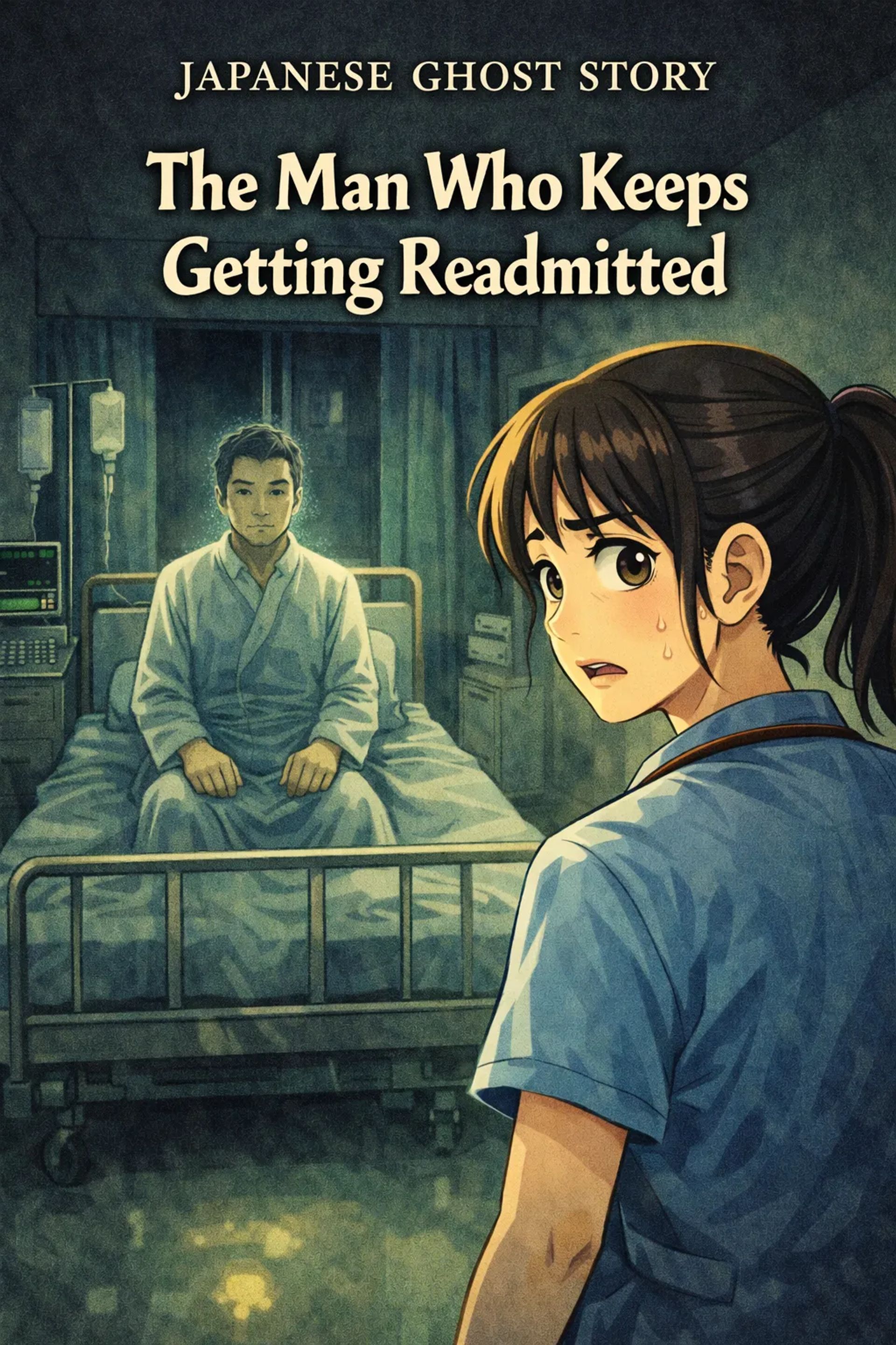 Japanese Ghost Story illustration "title: The Man Who Keeps Getting Readmitted"