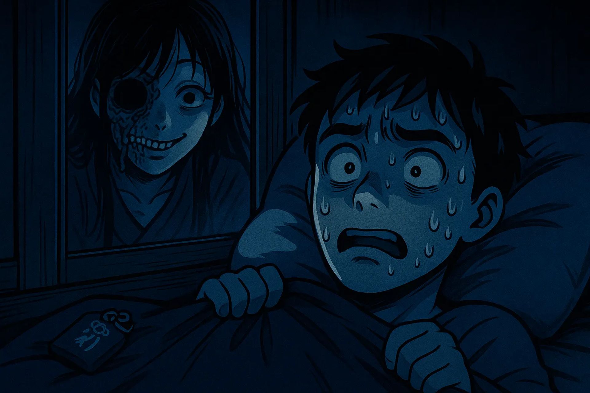 Japanese Ghost Story illustration "title: The Girlfriend in the Dream"