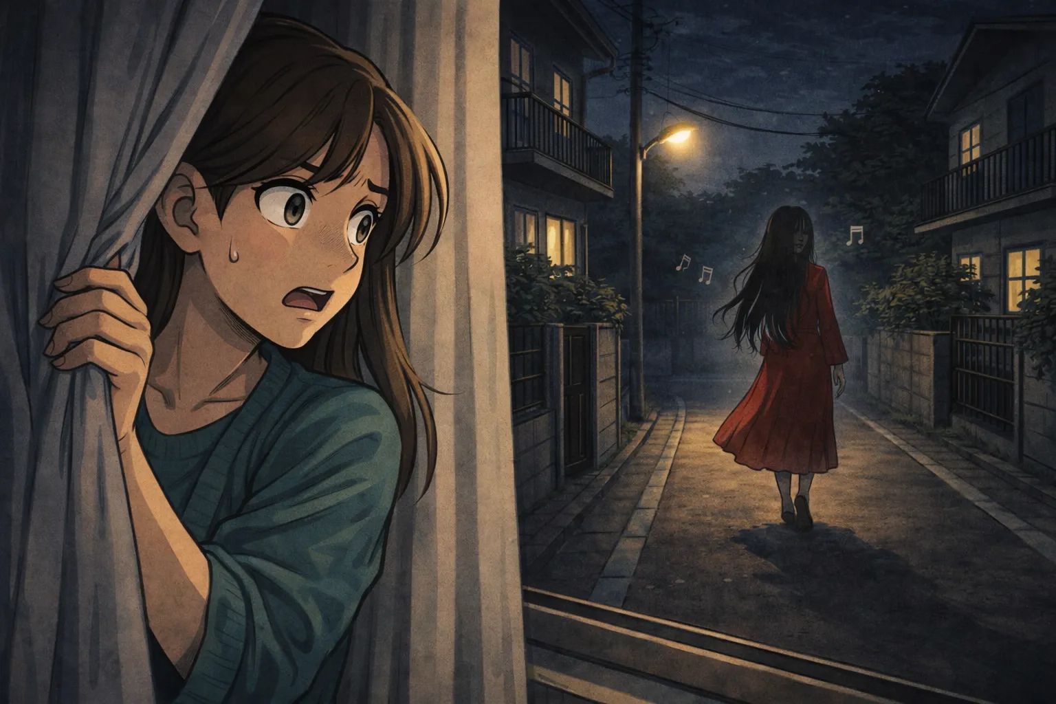 Japanese Ghost Story illustration "title: The Song on the Night Road"
