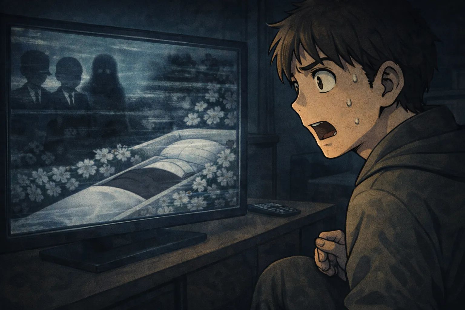 Japanese Ghost Story illustration "title: The Late-Night Anime Episode"
