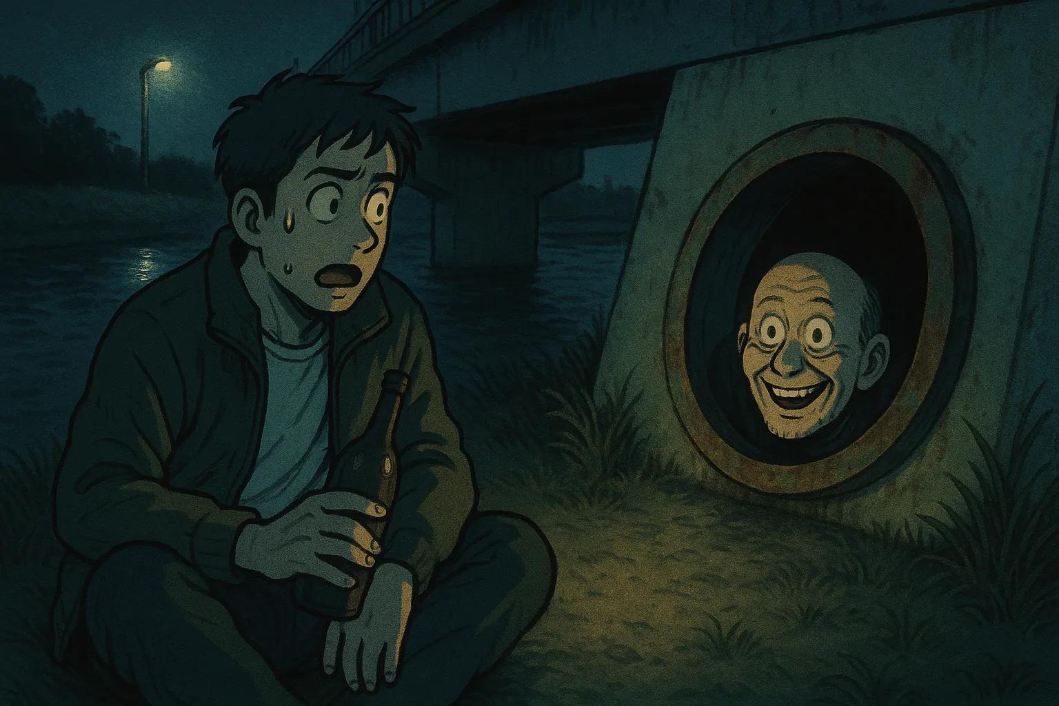 Japanese Ghost Story illustration "title: 飲み屋であったおじさん"