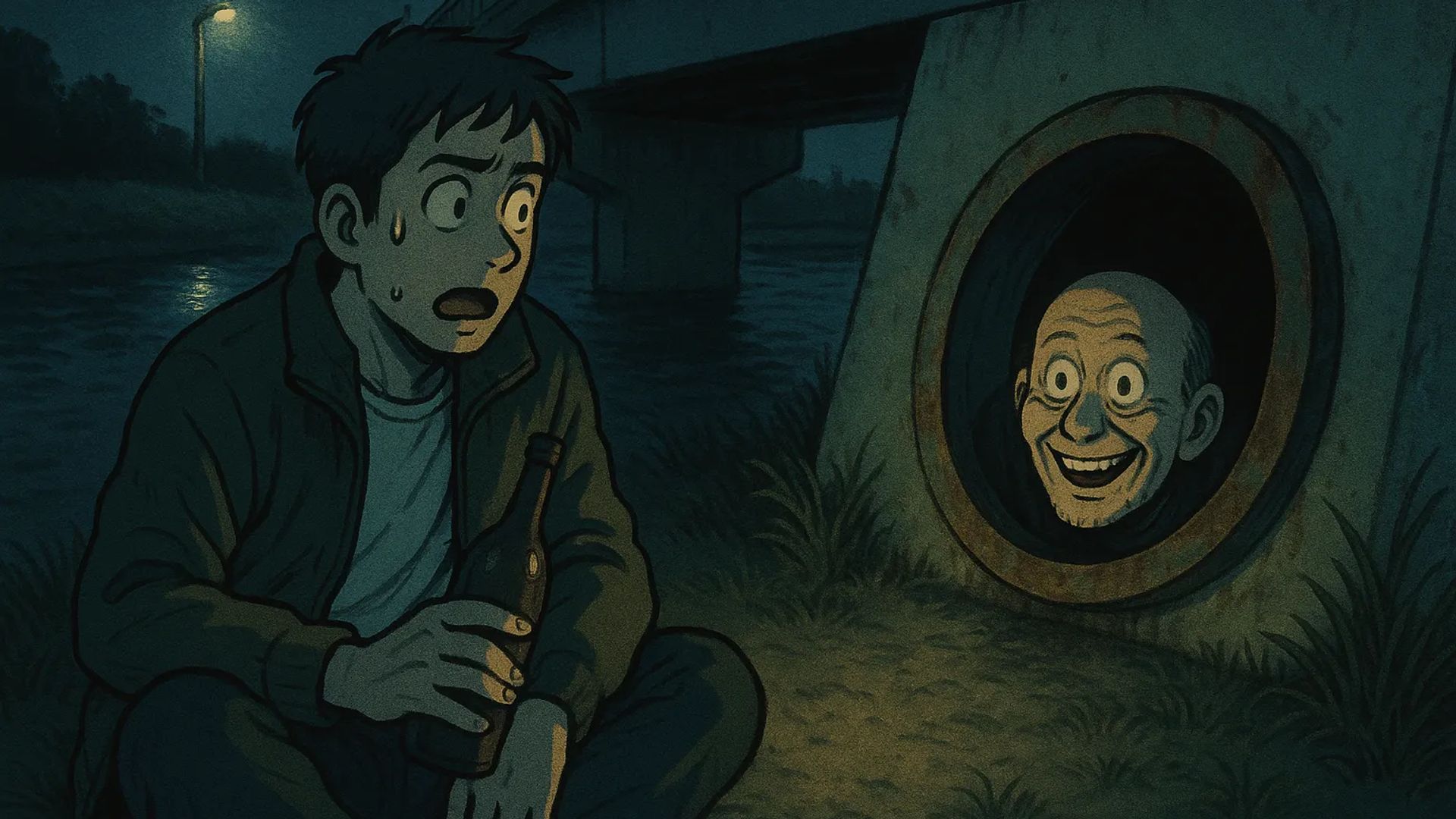 Japanese Ghost Story illustration "title: The Old Man from the Bar"