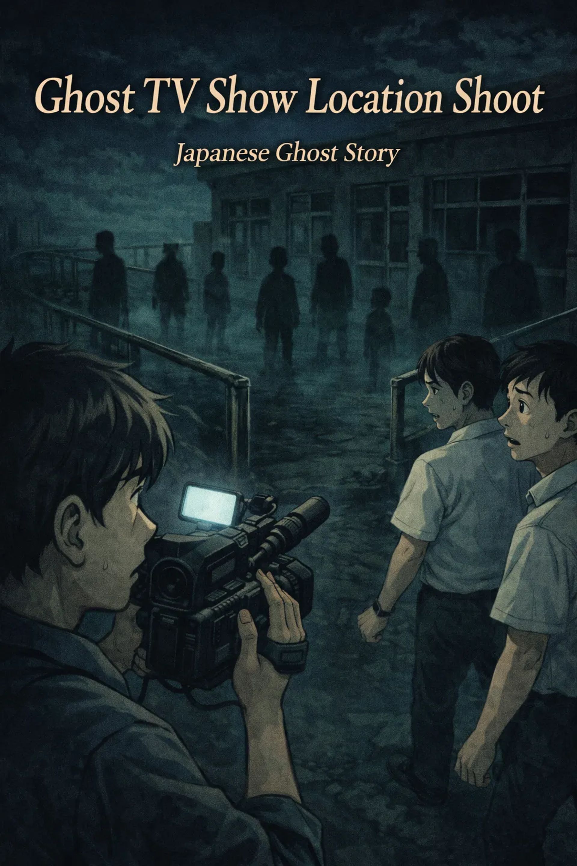 Japanese Ghost Story illustration "title: Ghost TV Show Location Shoot"