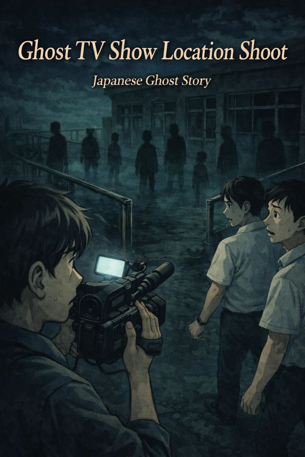 Japanese Ghost Story illustration "title: Ghost TV Show Location Shoot"