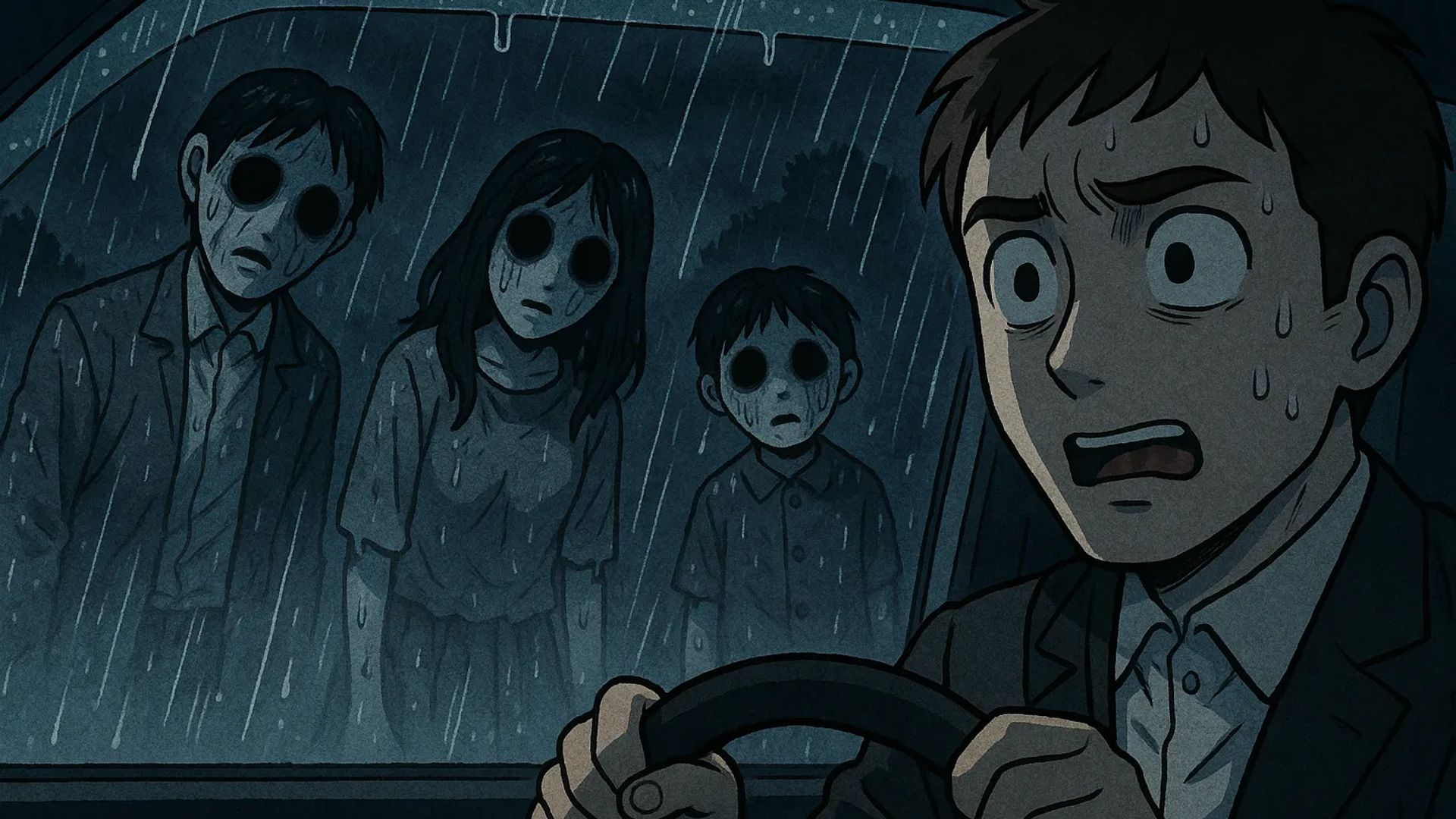 Japanese Ghost Story illustration "title: The Family in the Tunnel"