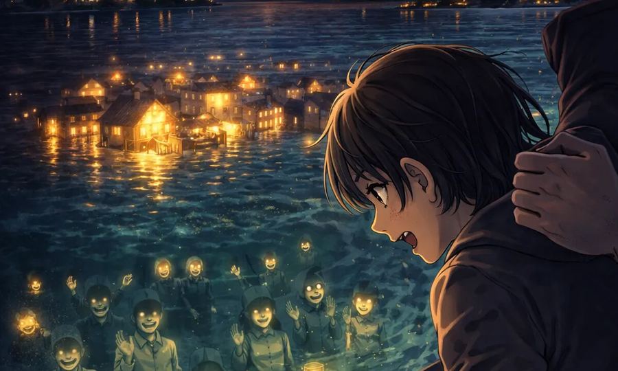 The Village of Lights in the Dam Lake