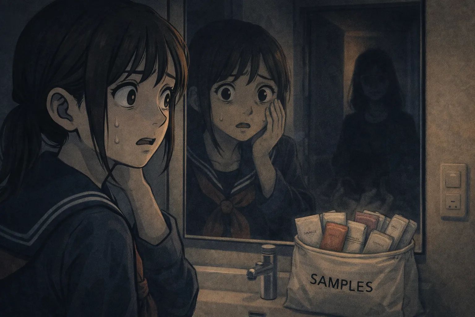 Japanese Ghost Story illustration "title: The Sample Cosmetics"