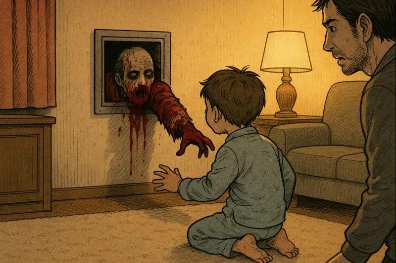 Japanese Ghost Story illustration "title: 煙突のない家に来るサンタ"