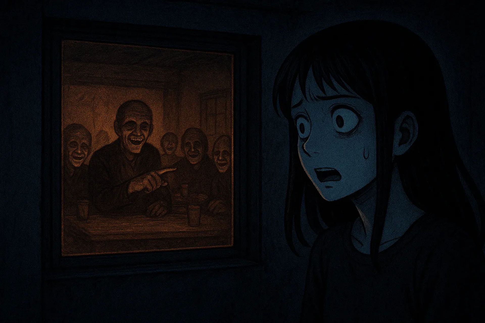 Japanese Ghost Story illustration "title: The Public Hall's Night Crying"