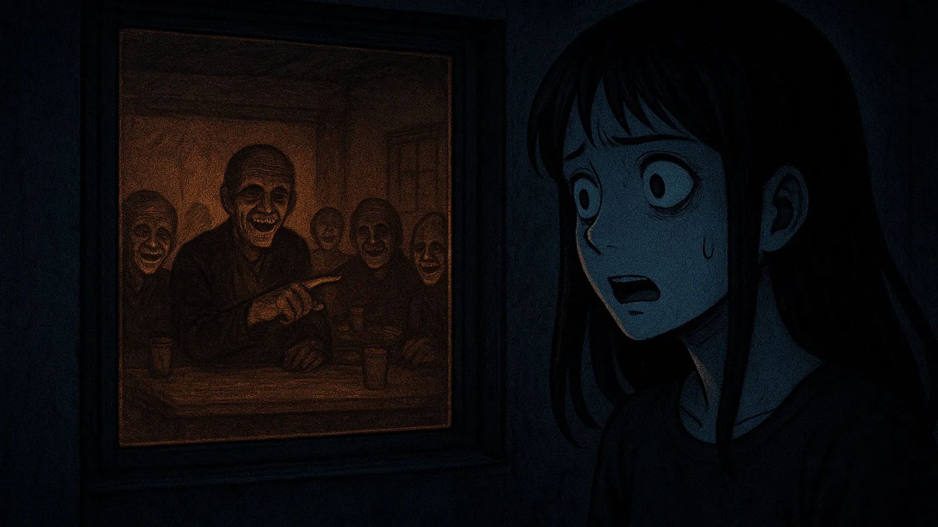 Japanese Ghost Story illustration "title: The Public Hall's Night Crying"