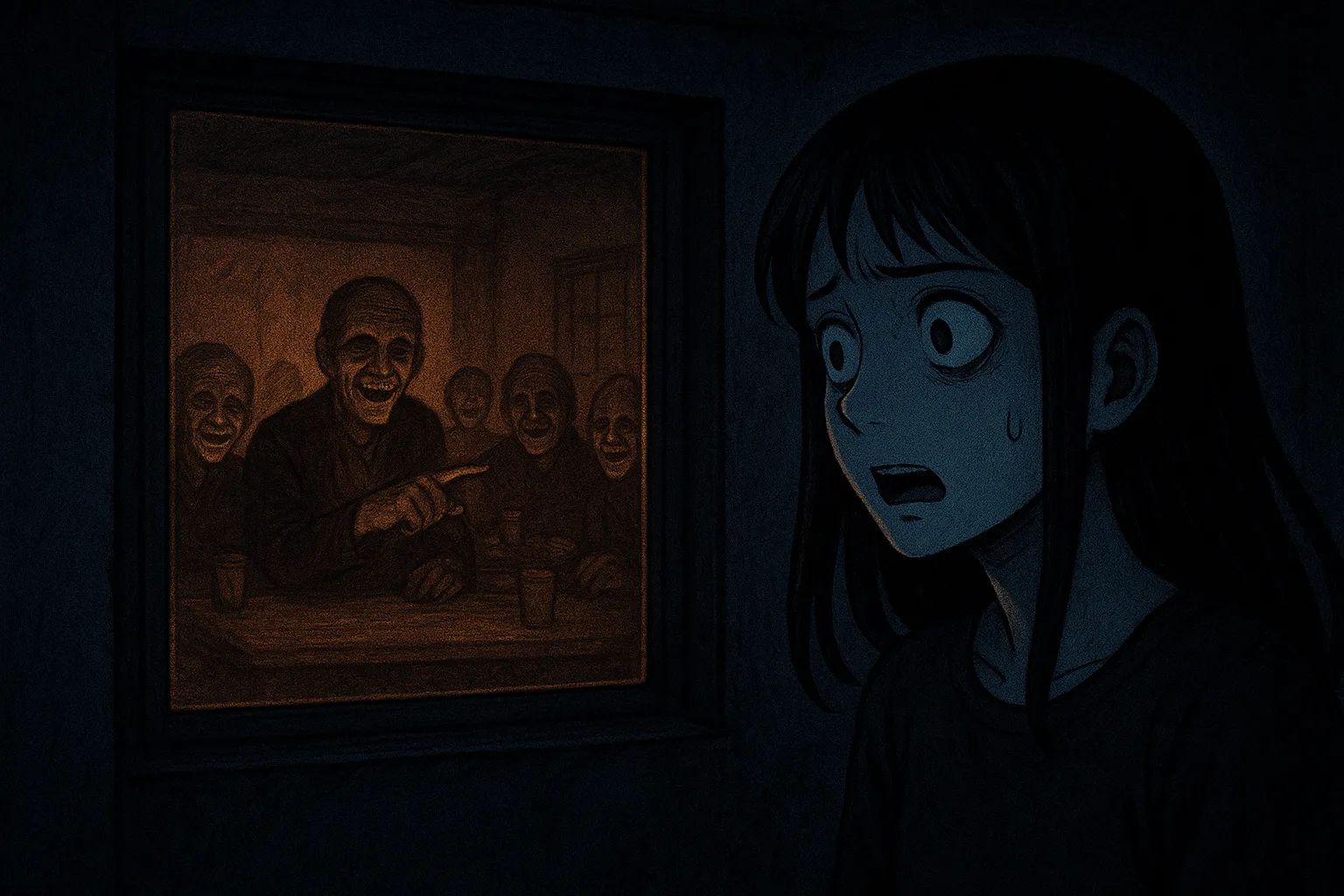 Japanese Ghost Story illustration "title: The Public Hall's Night Crying"