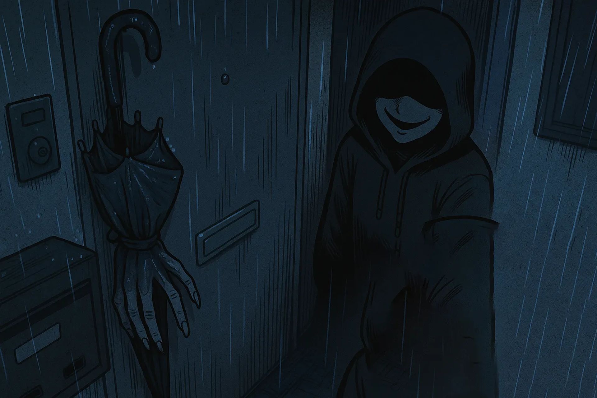 Japanese Ghost Story illustration "title: She Came to Return the Umbrella"