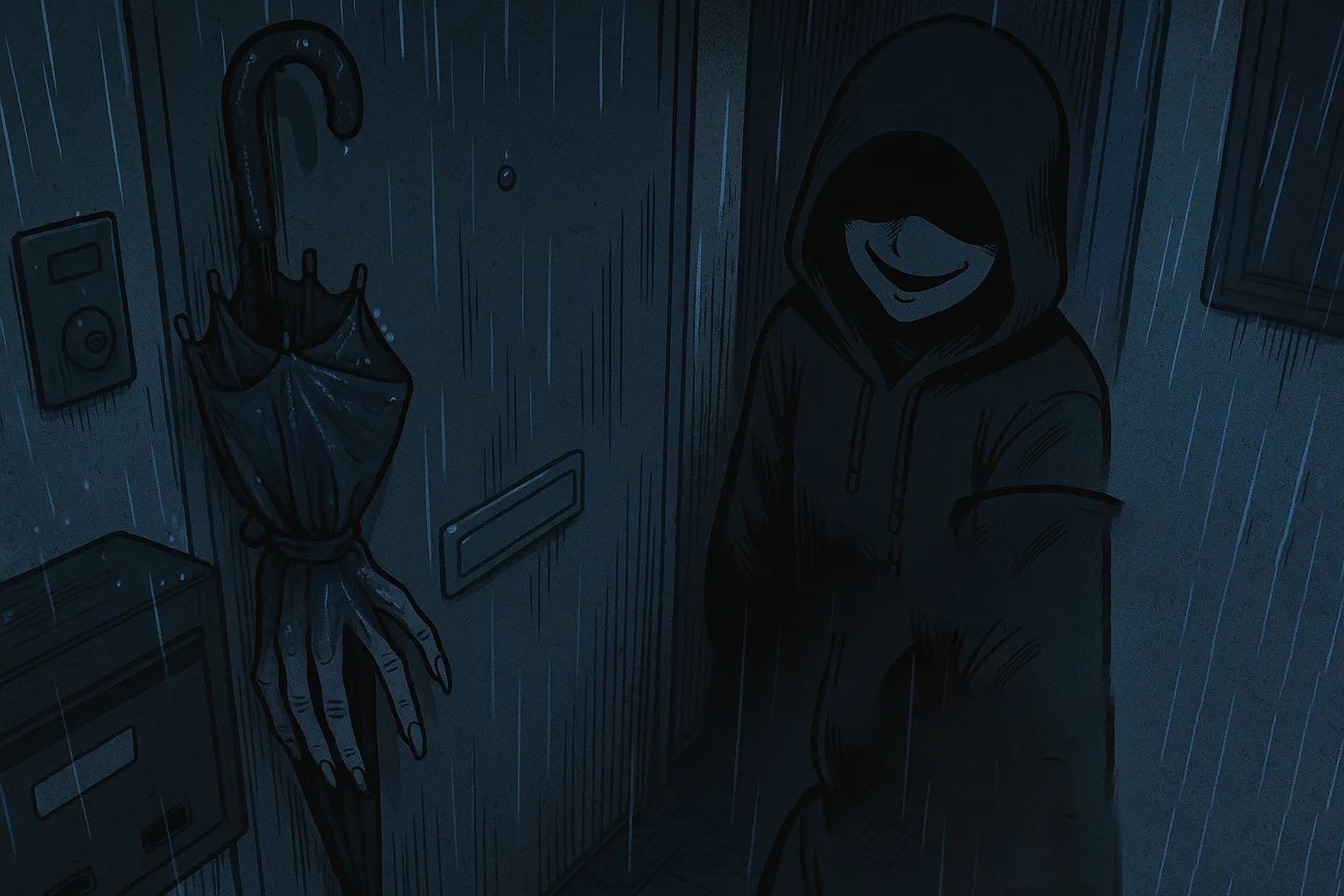 Japanese Ghost Story illustration "title: She Came to Return the Umbrella"