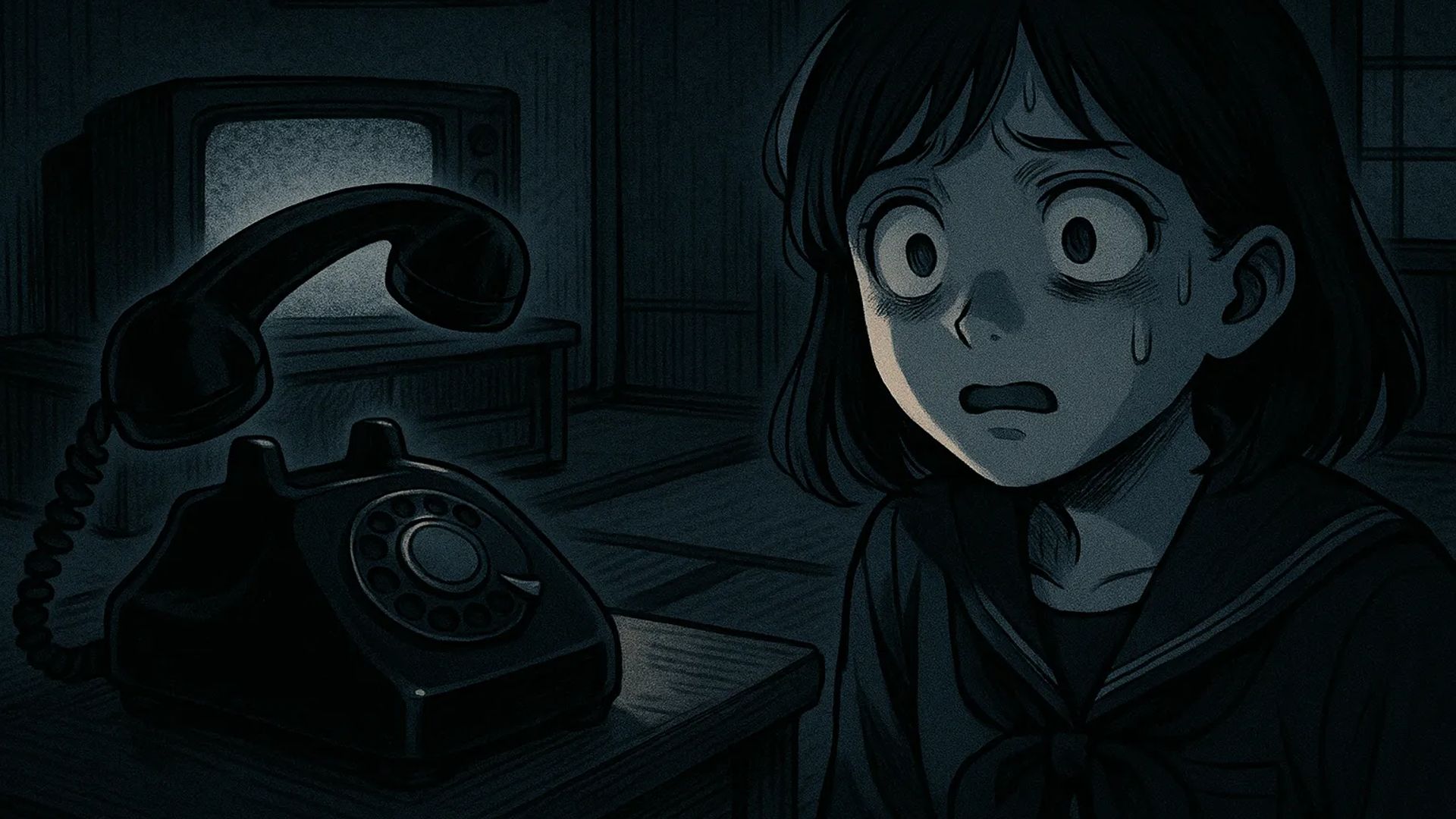 Japanese Ghost Story illustration "title: Phone Call to "Change Places""