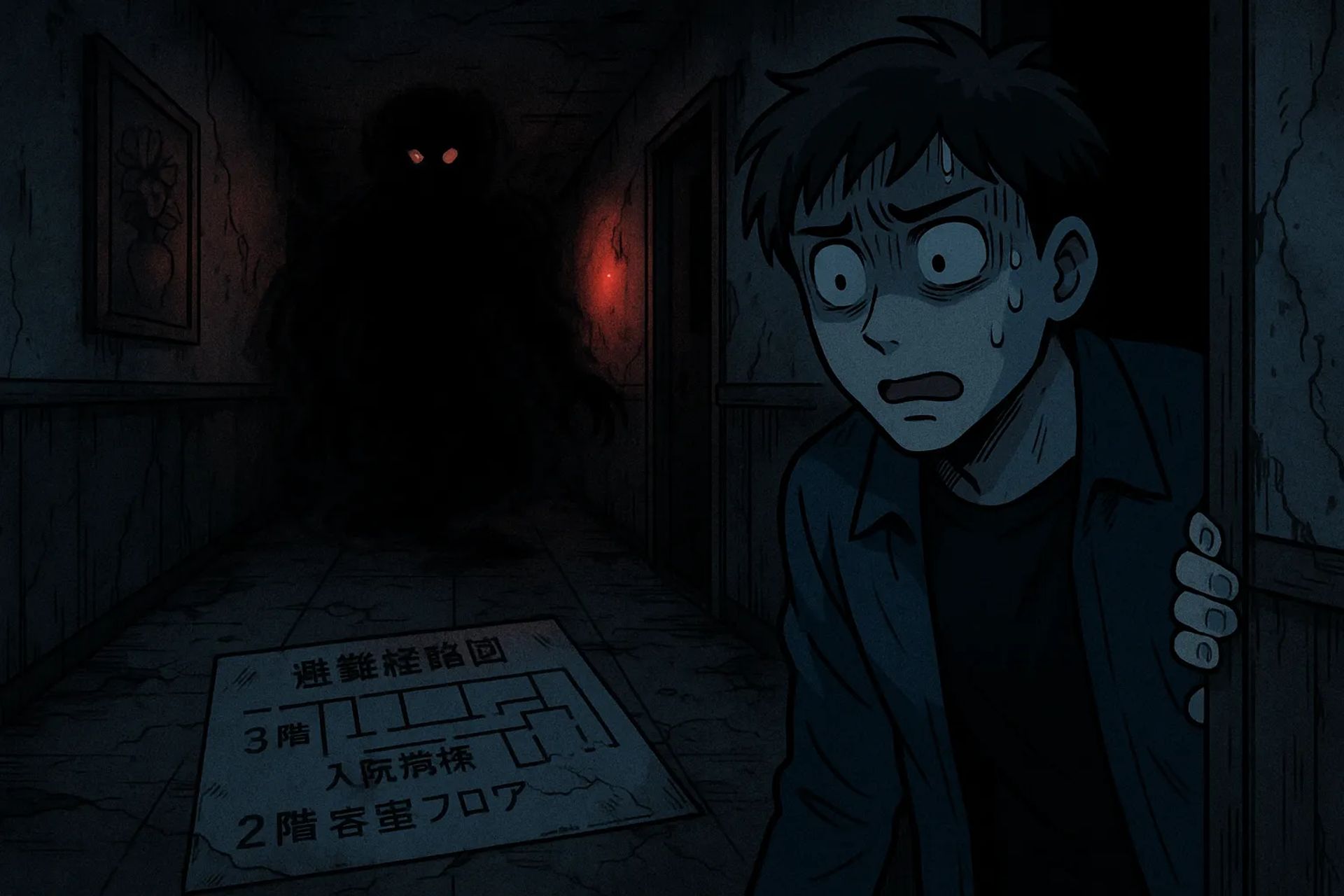 Japanese Ghost Story illustration "title: The Borderline Hotel"