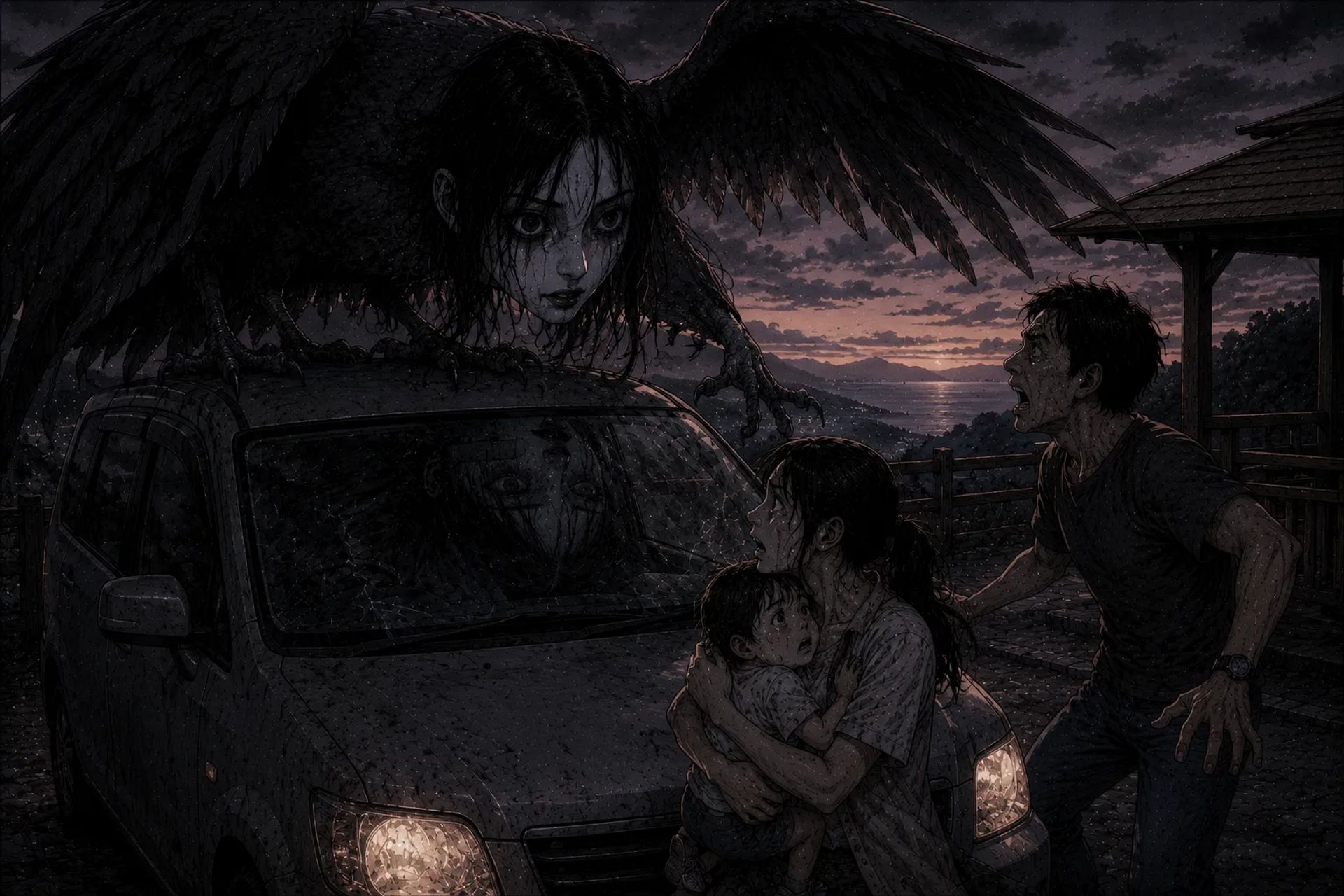 Japanese Ghost Story illustration "title: The Bird at the Observatory"