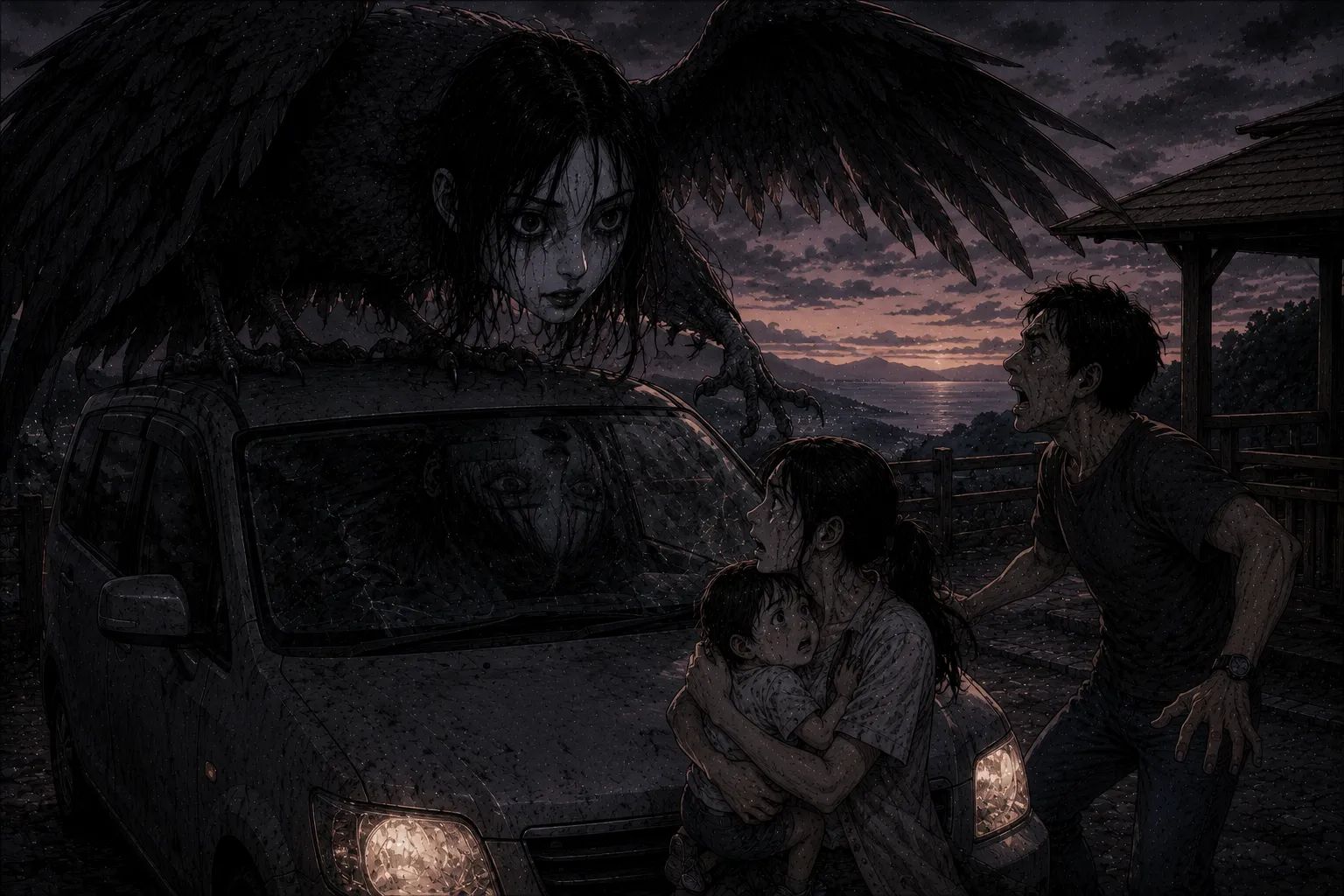 Japanese Ghost Story illustration "title: The Bird at the Observatory"