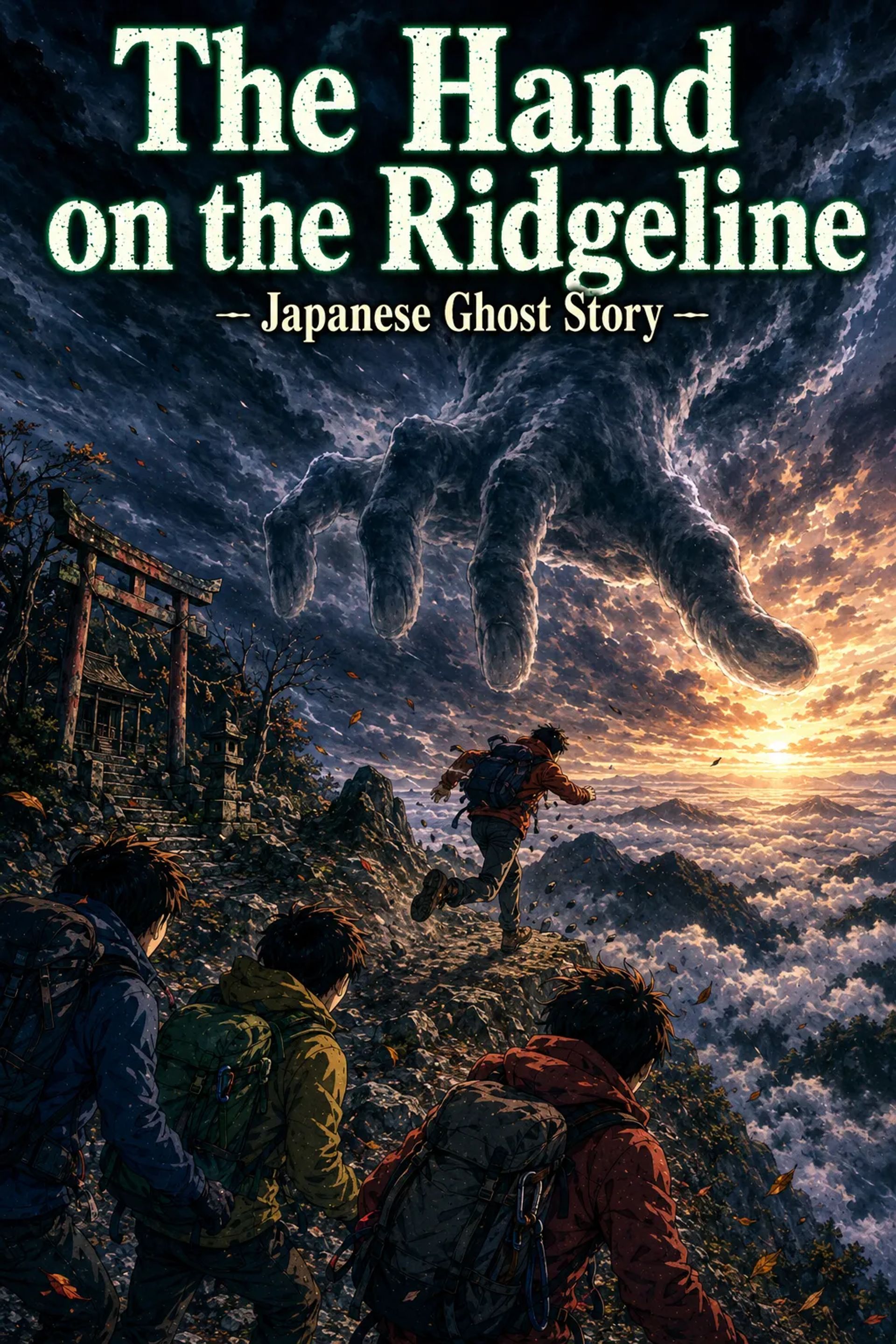 Japanese Ghost Story illustration "title: The Hand on the Ridgeline"