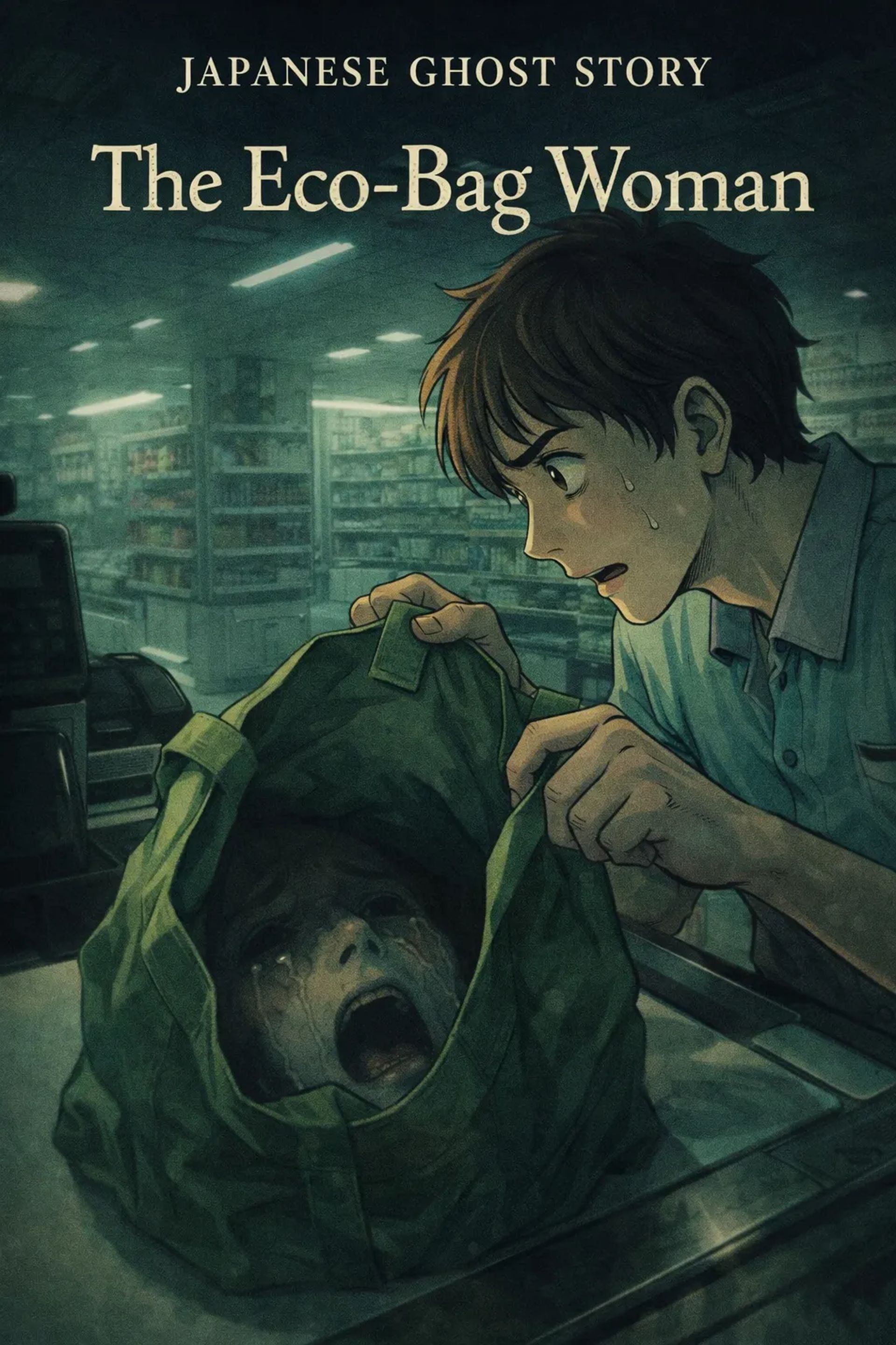Japanese Ghost Story illustration "title: The Eco-Bag Woman"