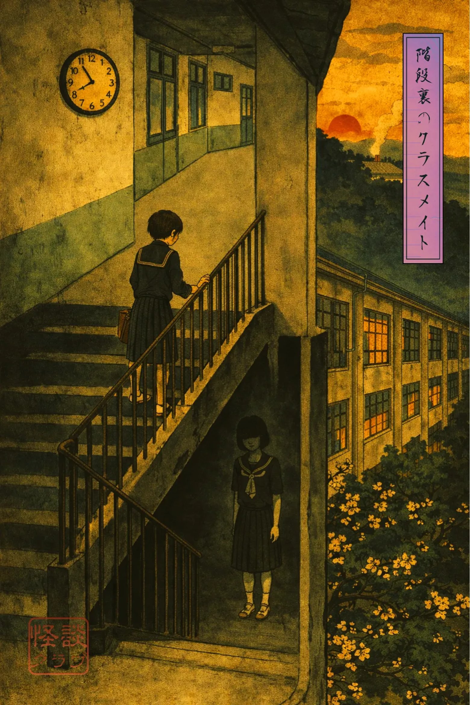 階段裏のクラスメイト 浮世絵サムネイル
