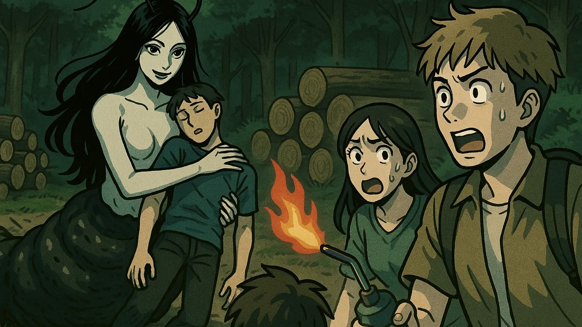 Japanese Ghost Story illustration "title: The Woman of Mount K"