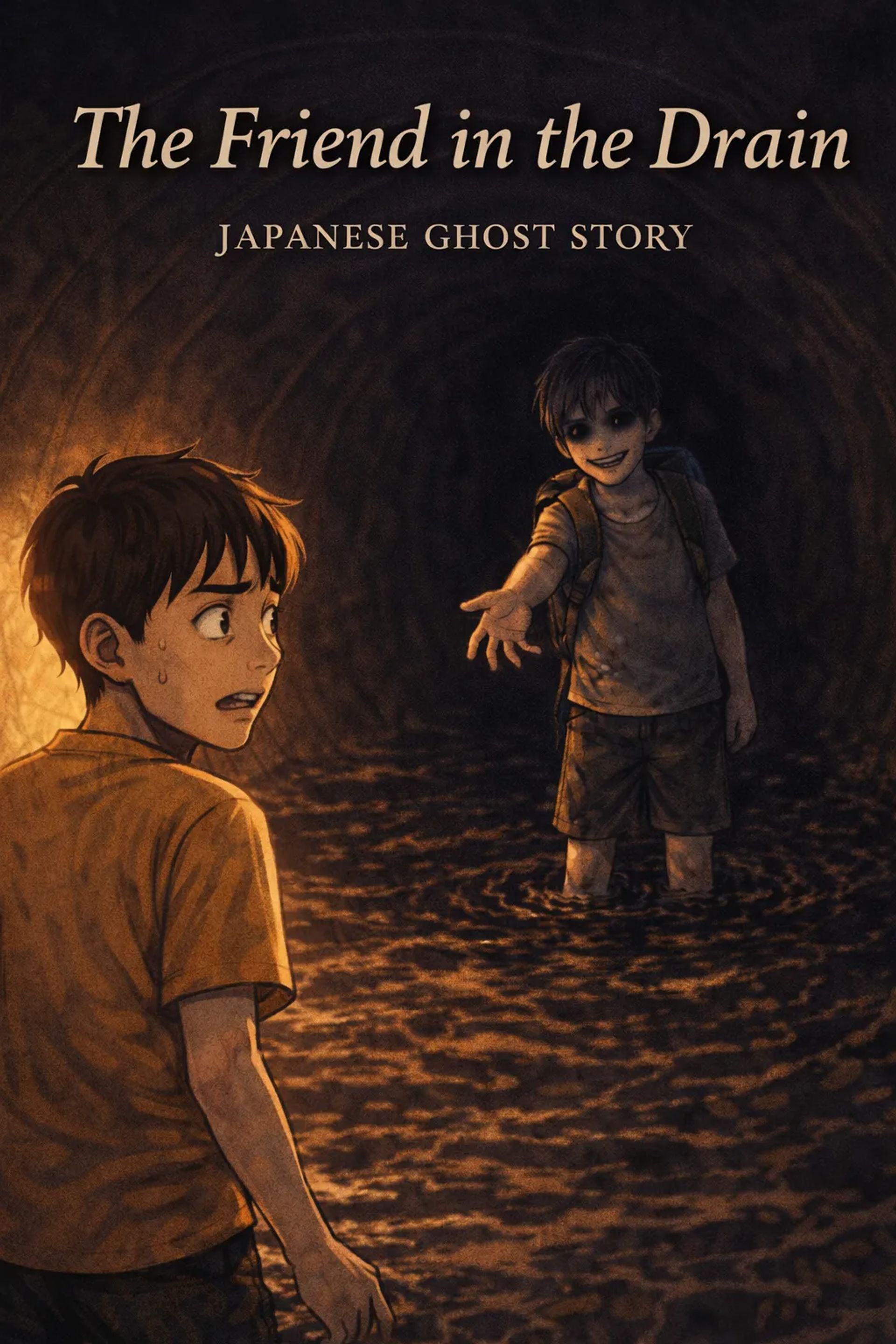 Japanese Ghost Story illustration "title: The Friend in the Drain"