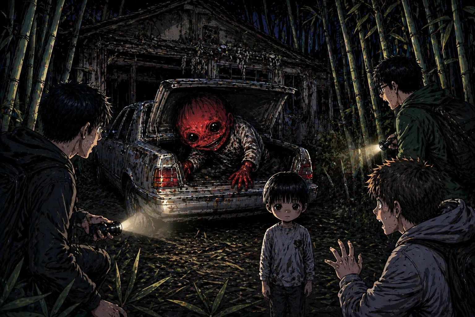 Japanese Ghost Story illustration "title: The Ruins in the Bamboo Grove"