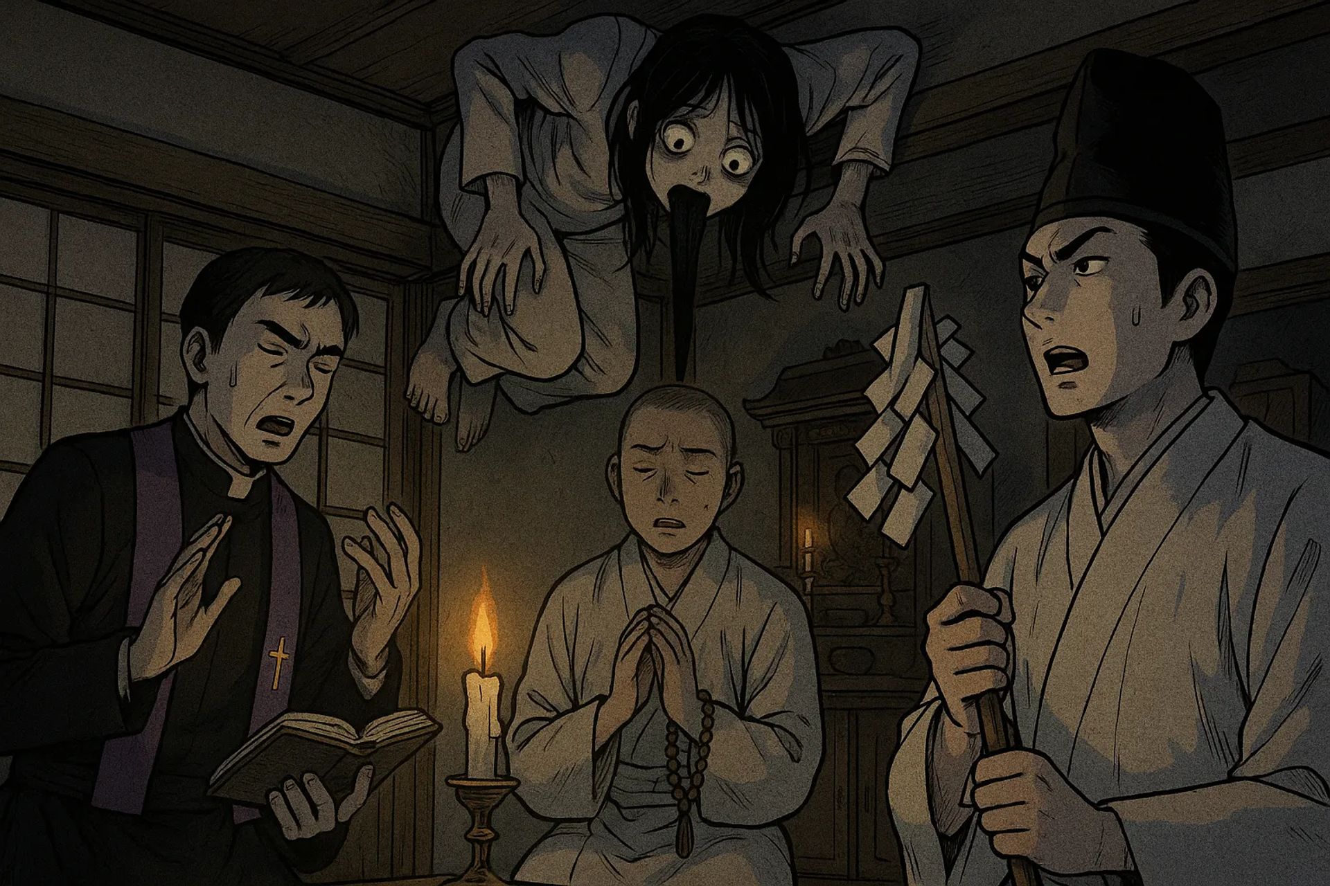 Japanese Ghost Story illustration "title: The Girl with the Black Tongue"