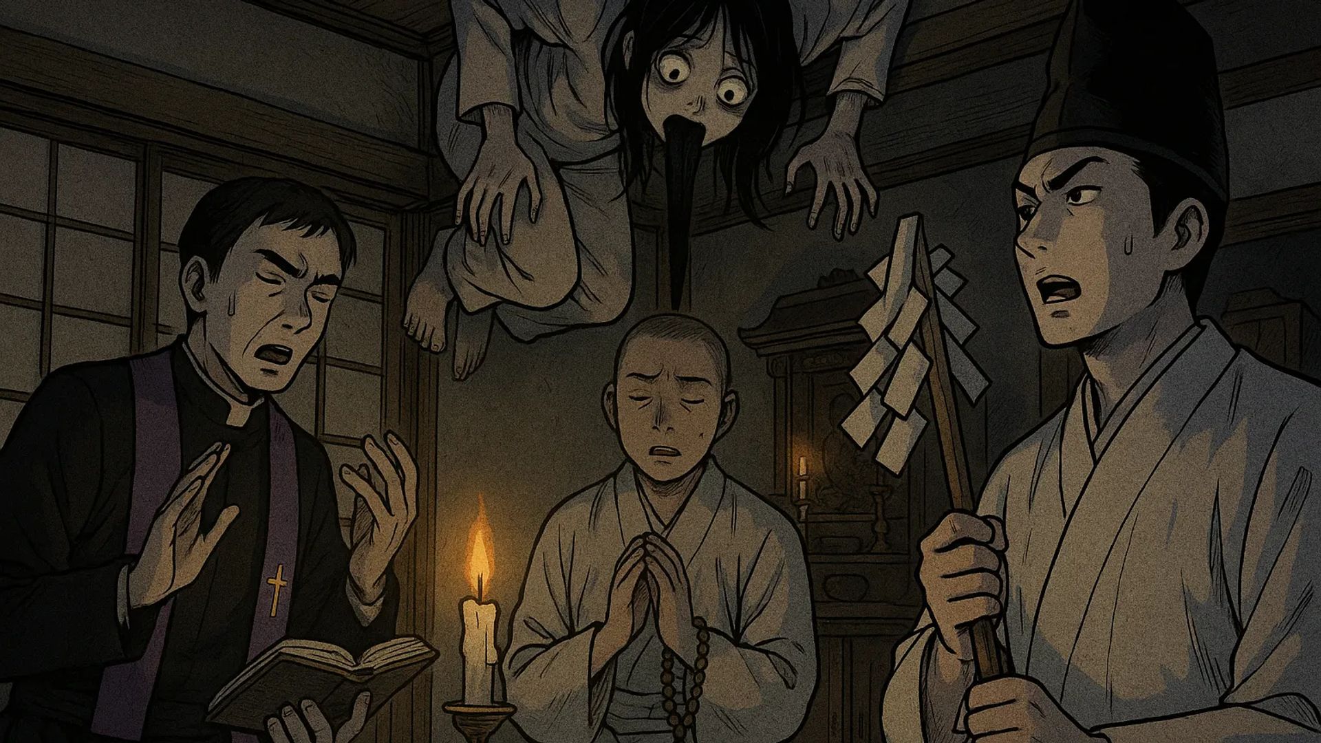 Japanese Ghost Story illustration "title: The Girl with the Black Tongue"