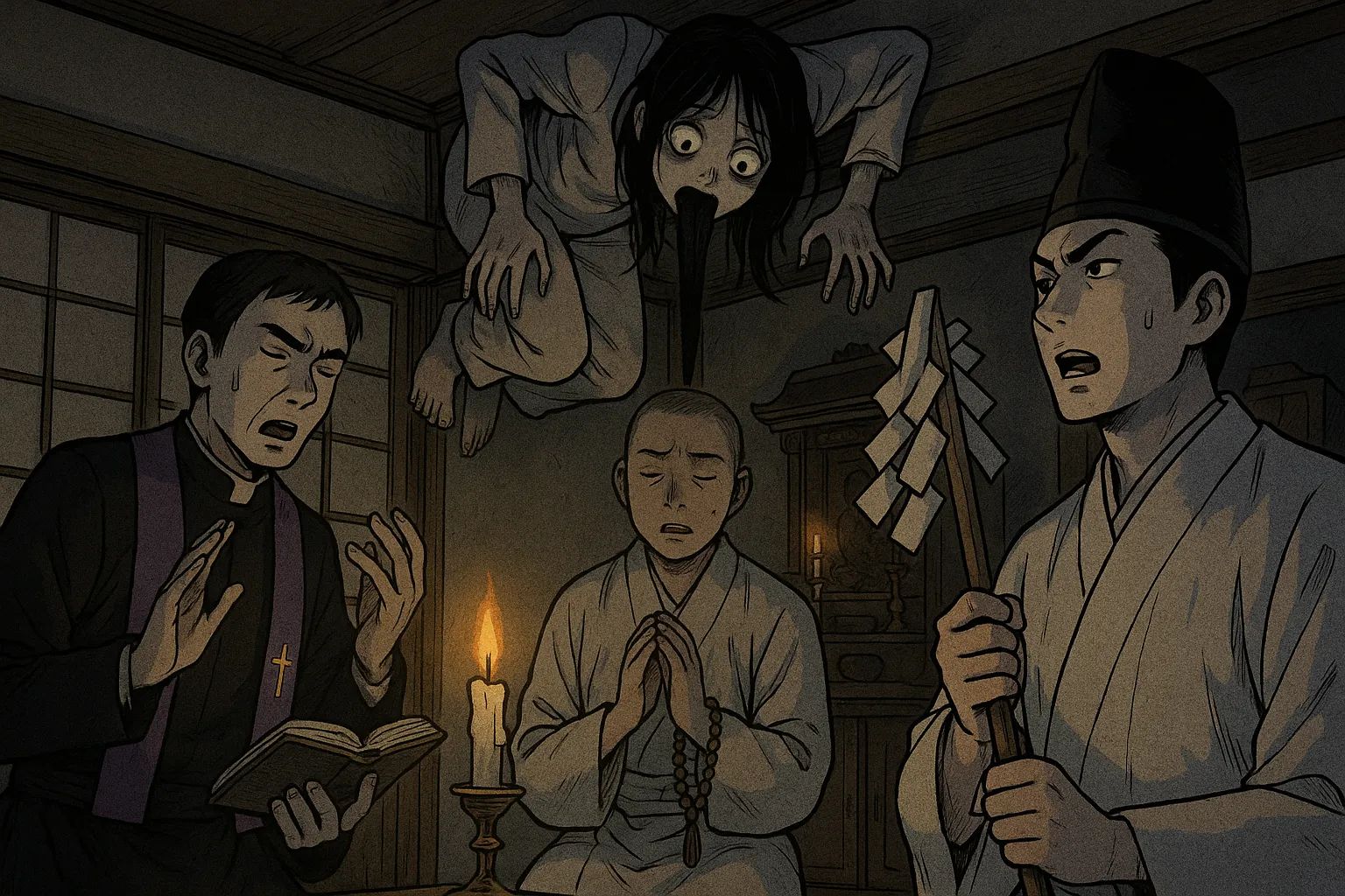 Japanese Ghost Story illustration "title: The Girl with the Black Tongue"