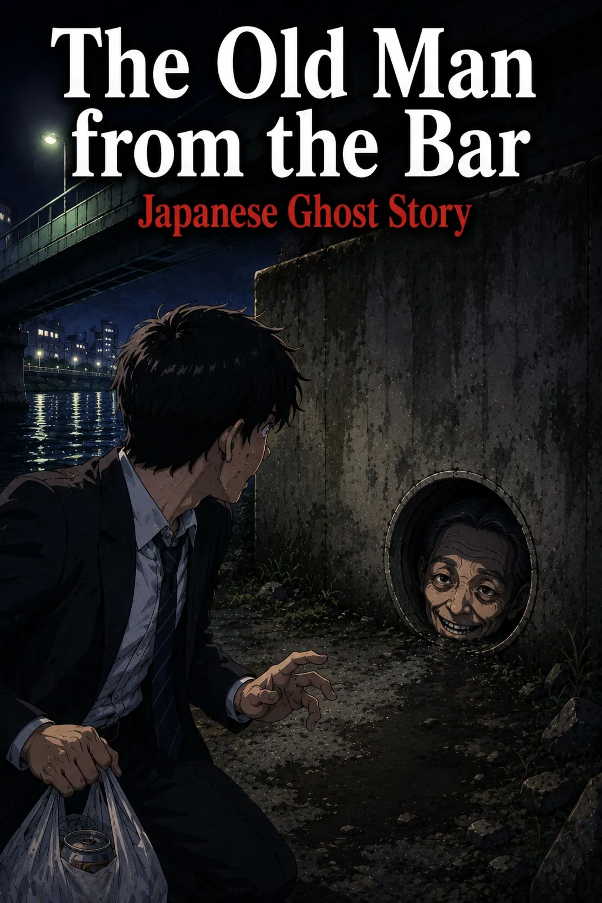 Japanese Ghost Story illustration "title: The Old Man from the Bar"