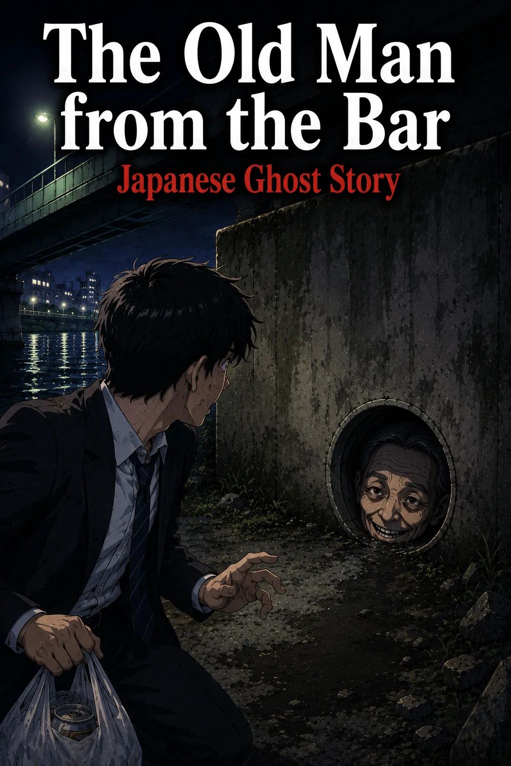 Japanese Ghost Story illustration "title: The Old Man from the Bar"