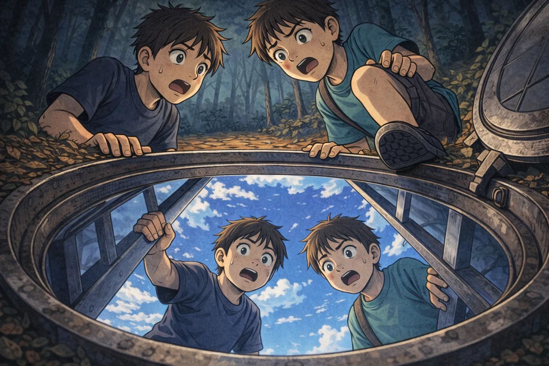 Japanese Ghost Story illustration "title: The Manhole to the Other Side"