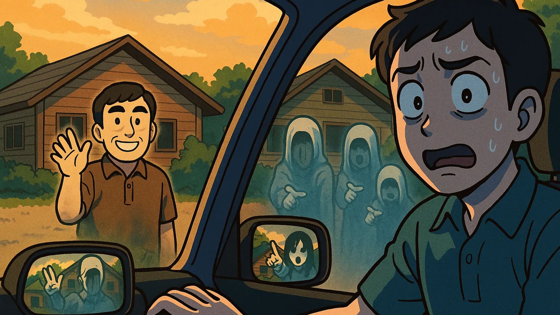 Japanese Ghost Story illustration "title: The Middle Lodge"