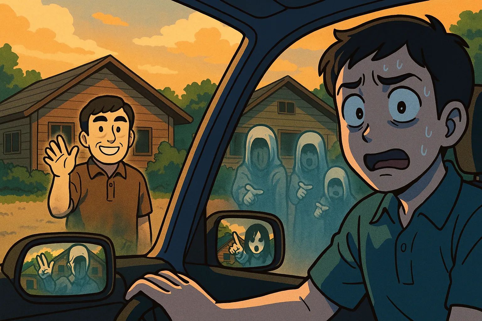 Japanese Ghost Story illustration "title: The Middle Lodge"