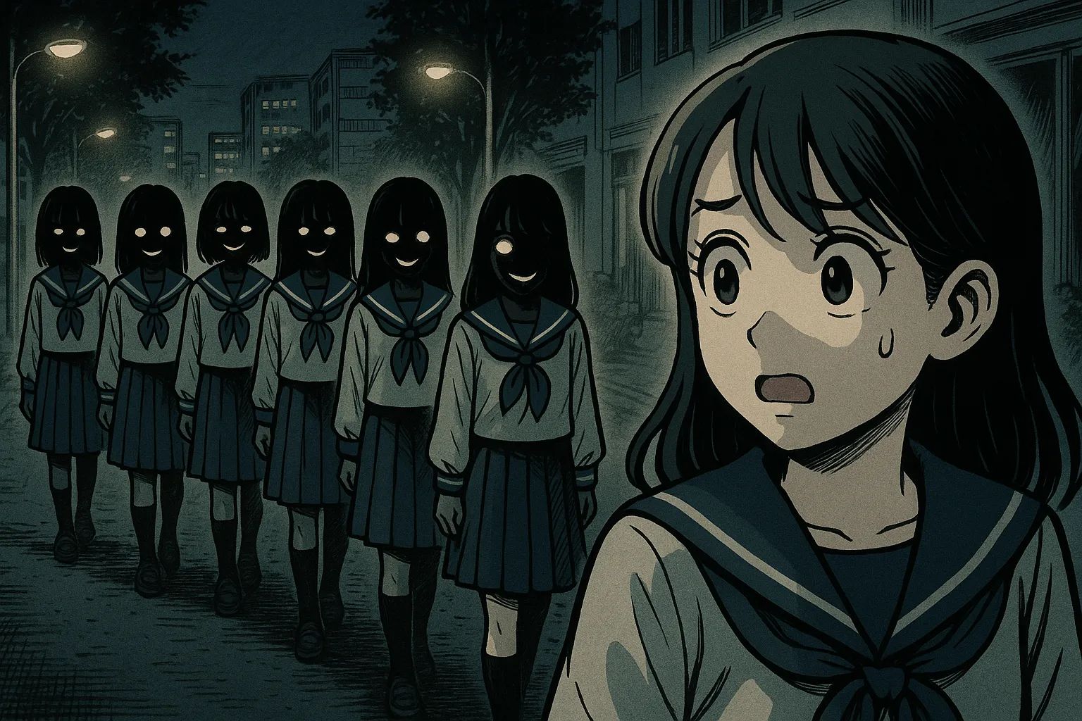 Japanese Ghost Story illustration "title: The Urban Seven-Misaki"
