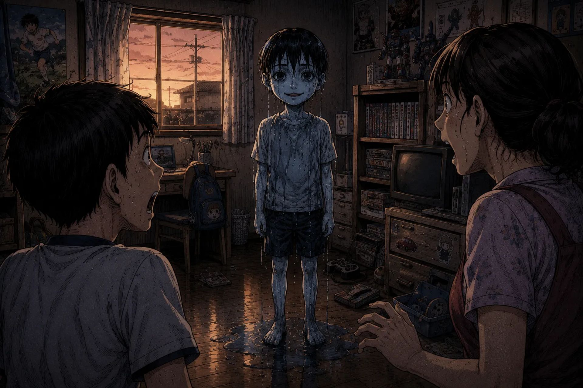 Japanese Ghost Story illustration "title: Akira-kun in the Schoolyard"