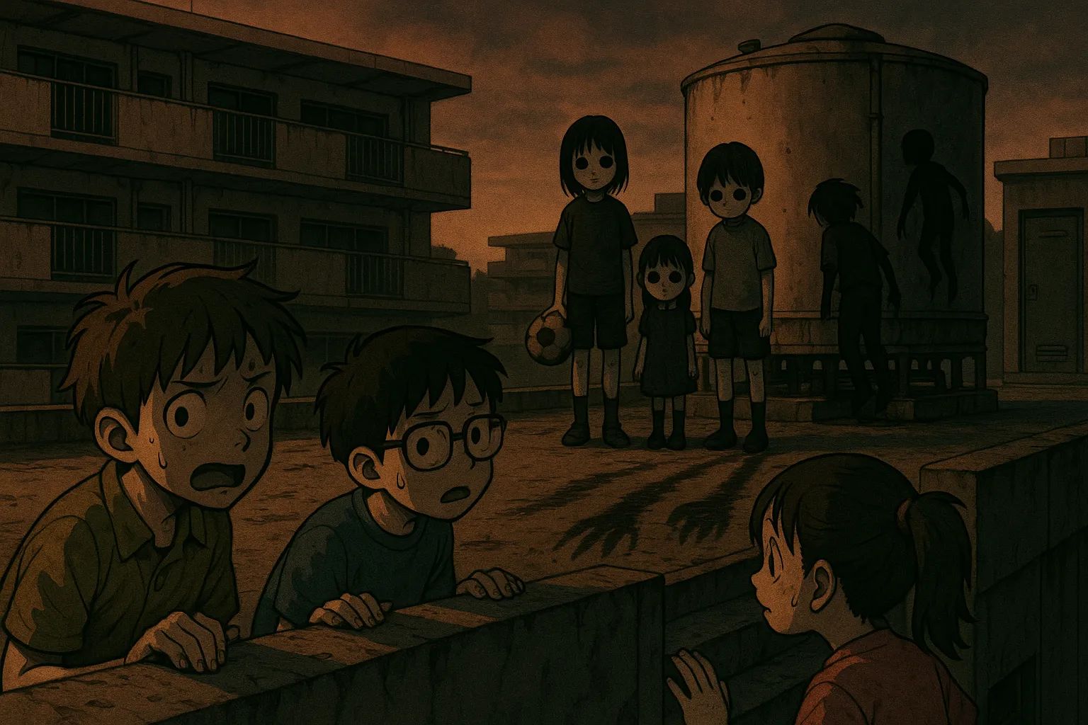 Japanese Ghost Story illustration "title: The Brats from the Housing Complex"