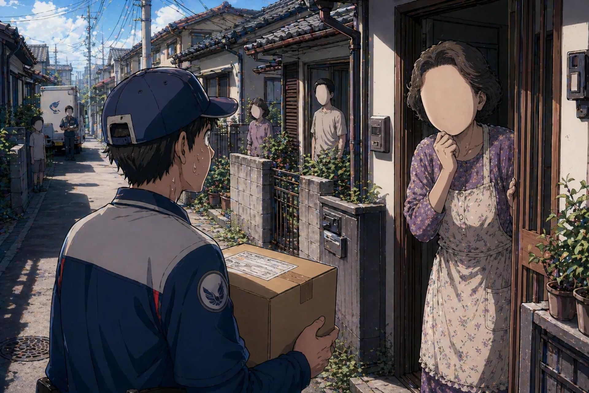 Japanese Ghost Story illustration "title: The Faceless Delivery Route"