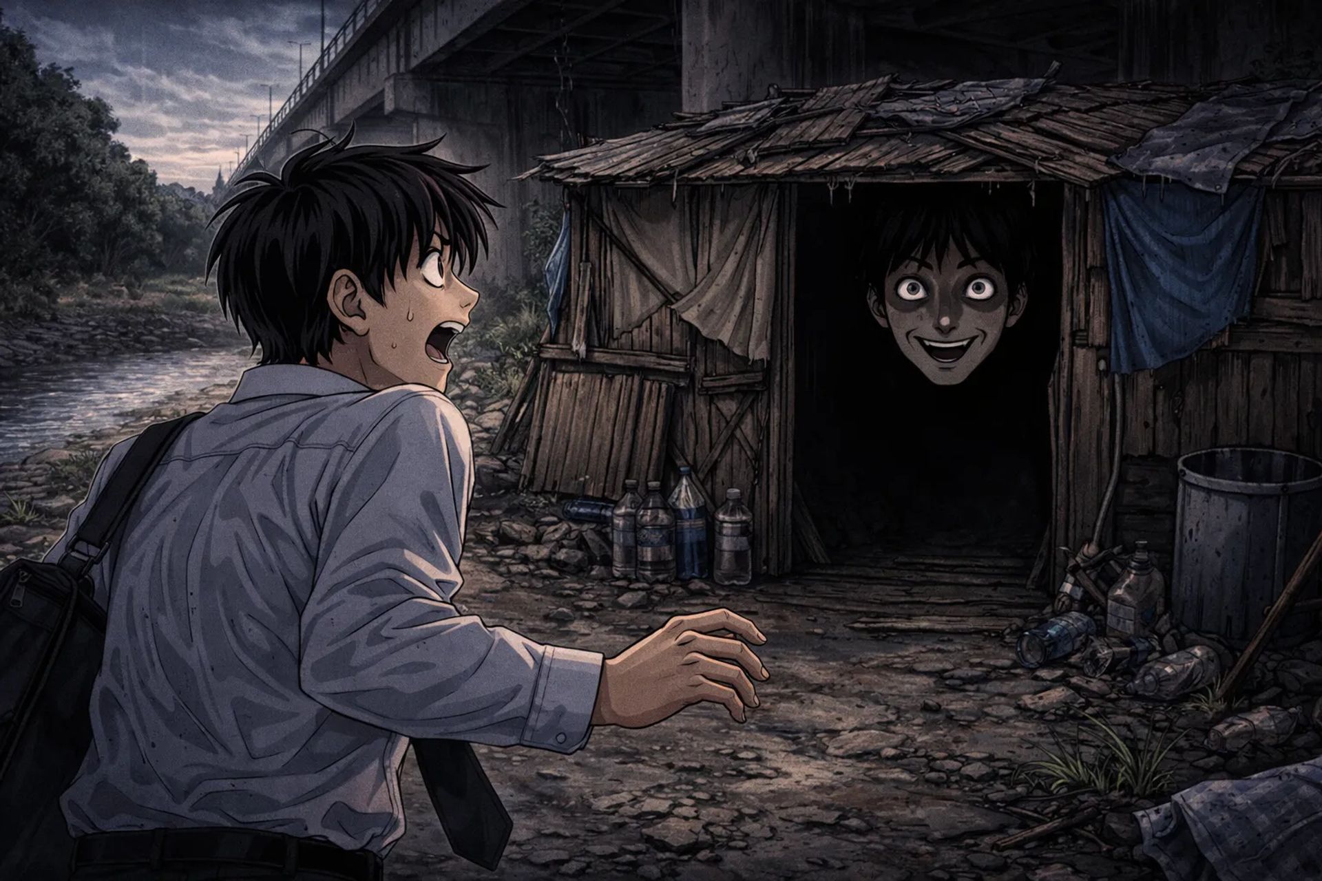 Japanese Ghost Story illustration "title: The Shack by the River"