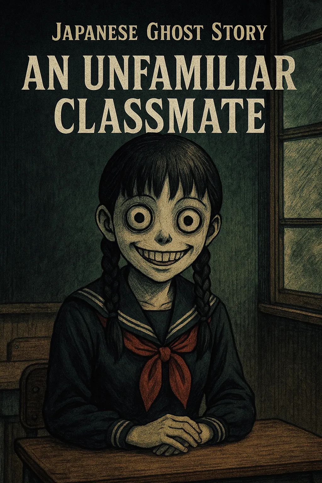 Japanese Ghost Story illustration "title: An Unfamiliar Classmate"