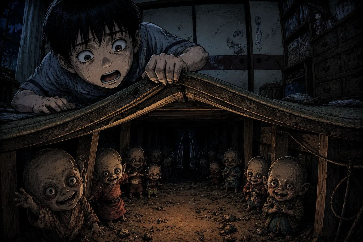 Japanese Ghost Story illustration "title: The Little People in the Closet"