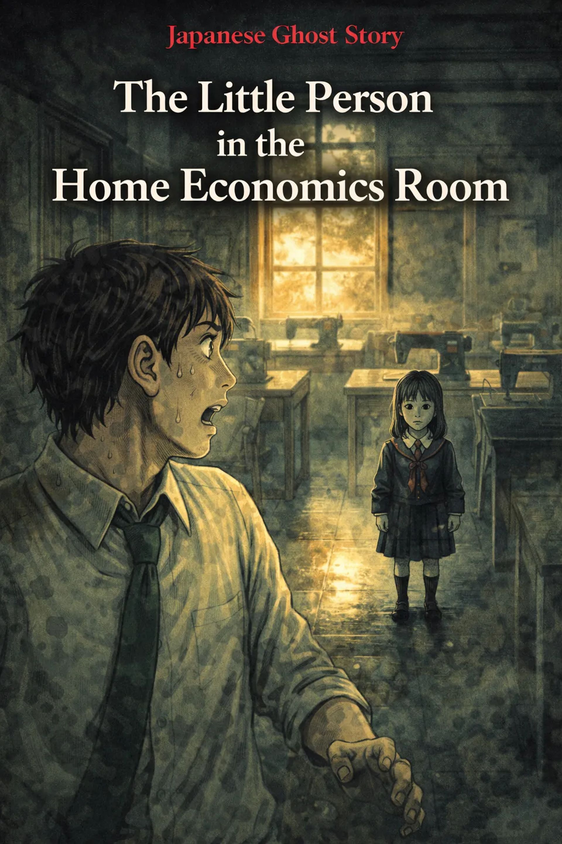 Japanese Ghost Story illustration "title: The Little Person in the Home Economics Room"