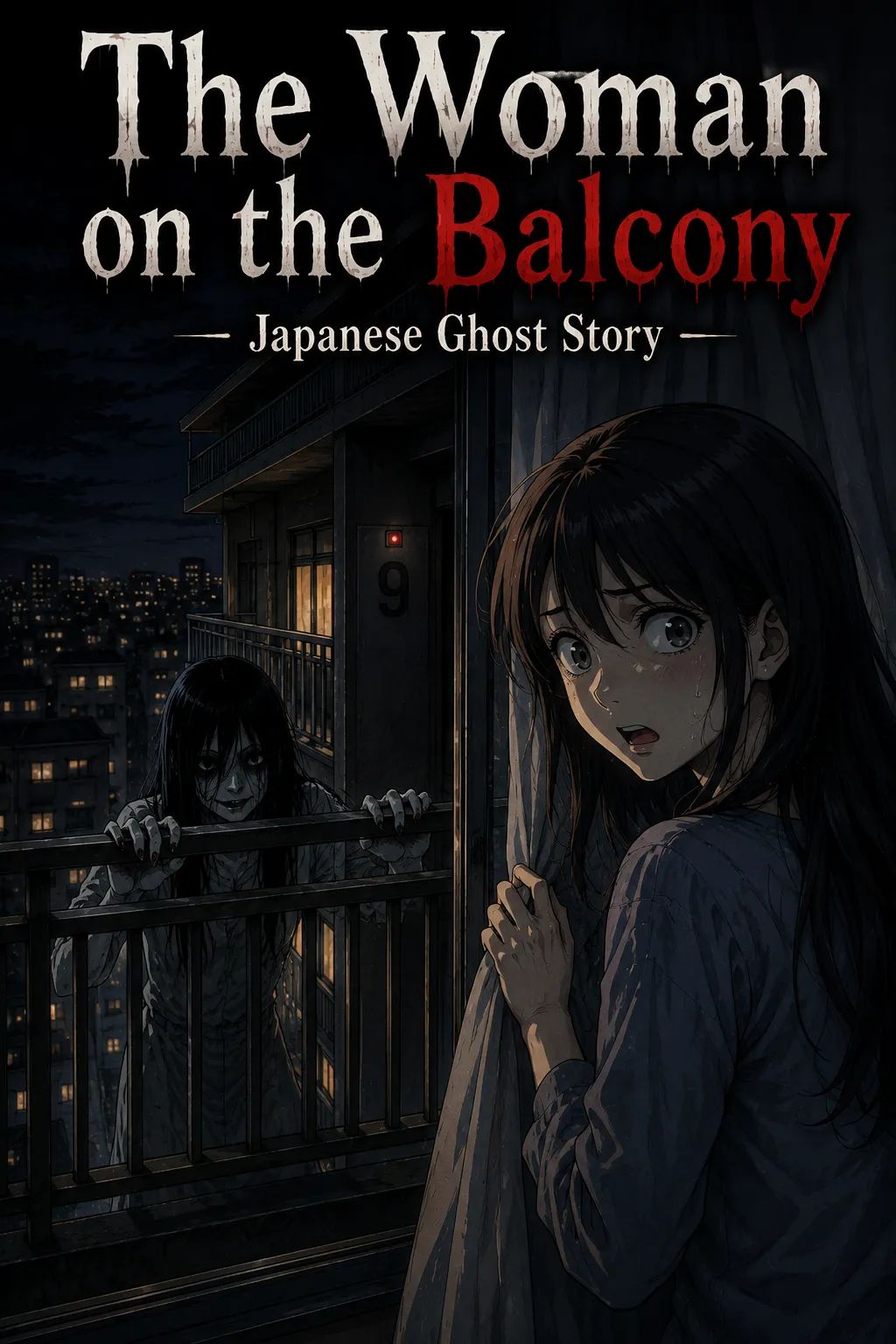 Japanese Ghost Story illustration "title: The Woman on the Balcony"