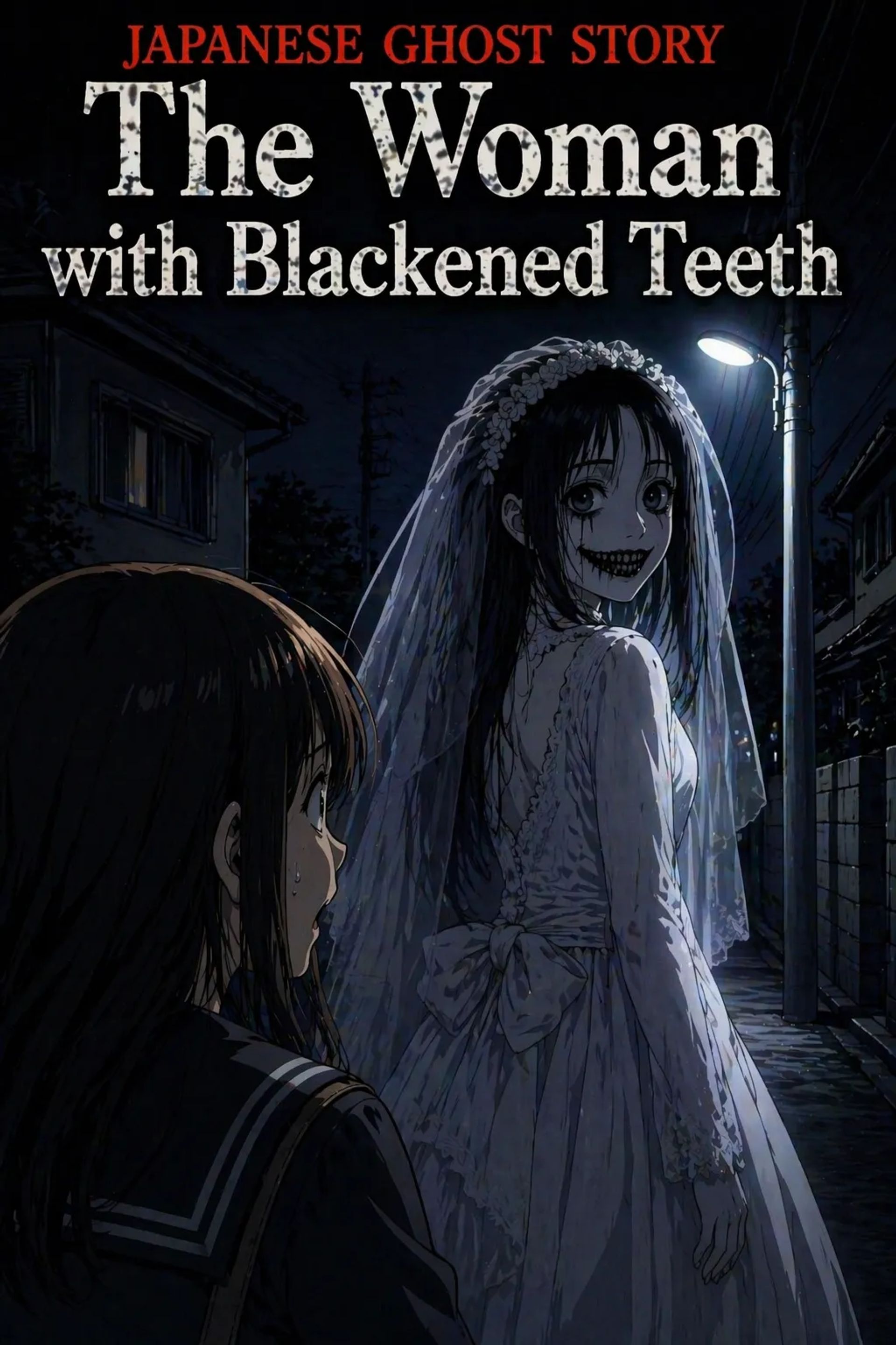 Japanese Ghost Story illustration "title: The Woman with Blackened Teeth"
