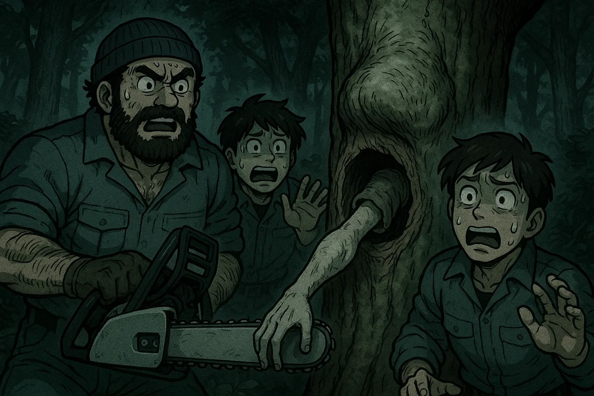 Japanese Ghost Story illustration "title: The Swollen Tree"