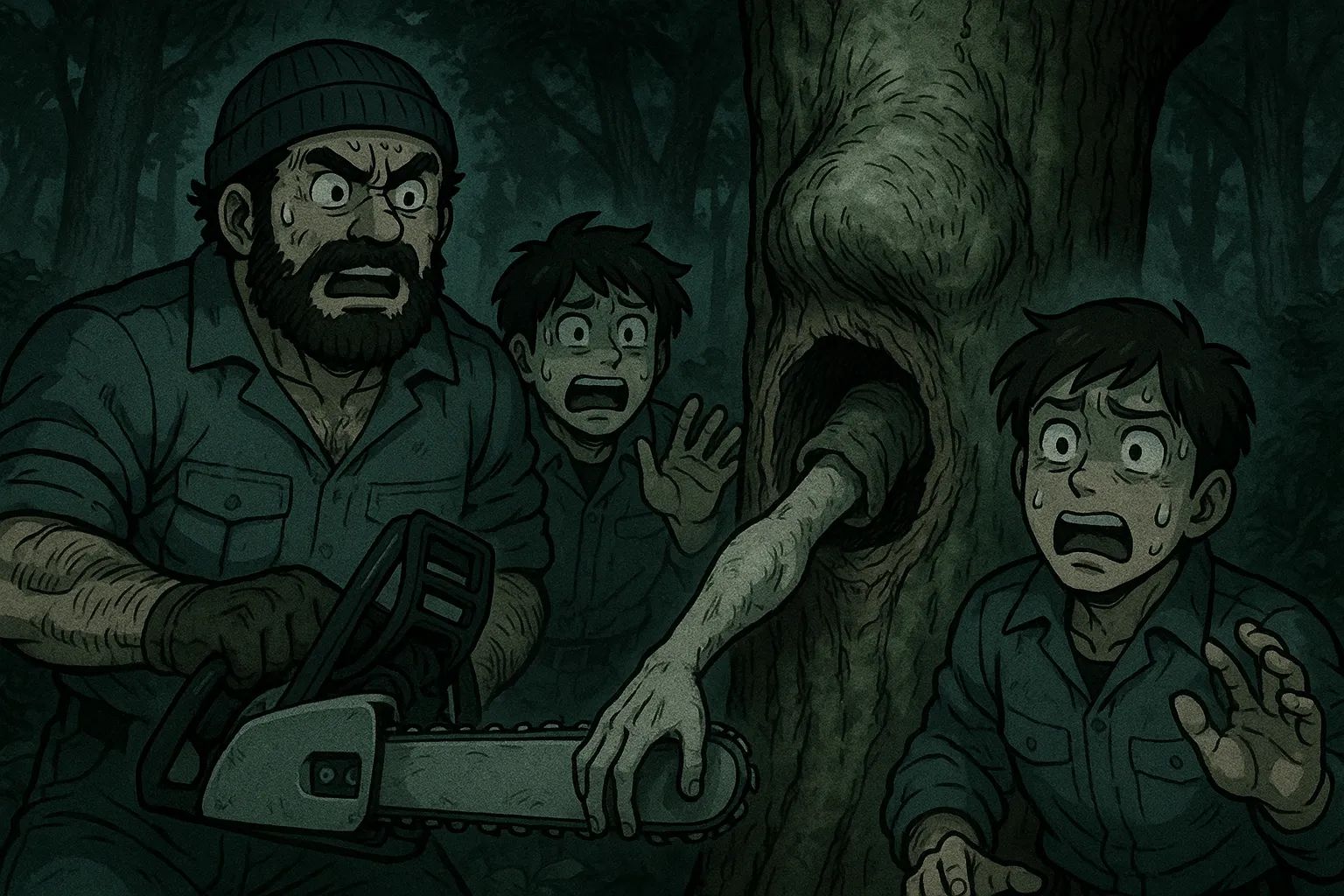 Japanese Ghost Story illustration "title: The Swollen Tree"