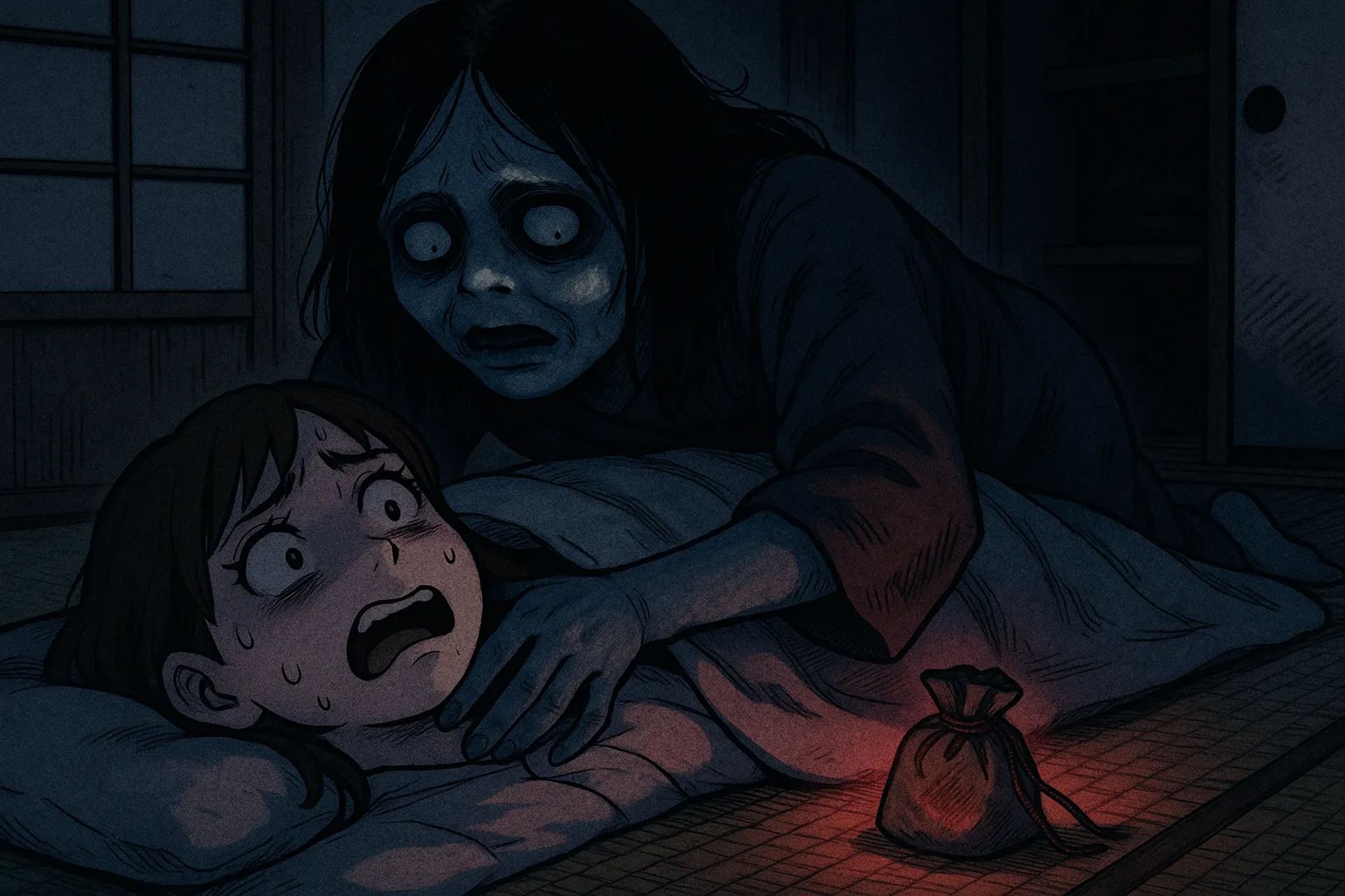 Japanese Ghost Story illustration "title: The Me in My Dreams"