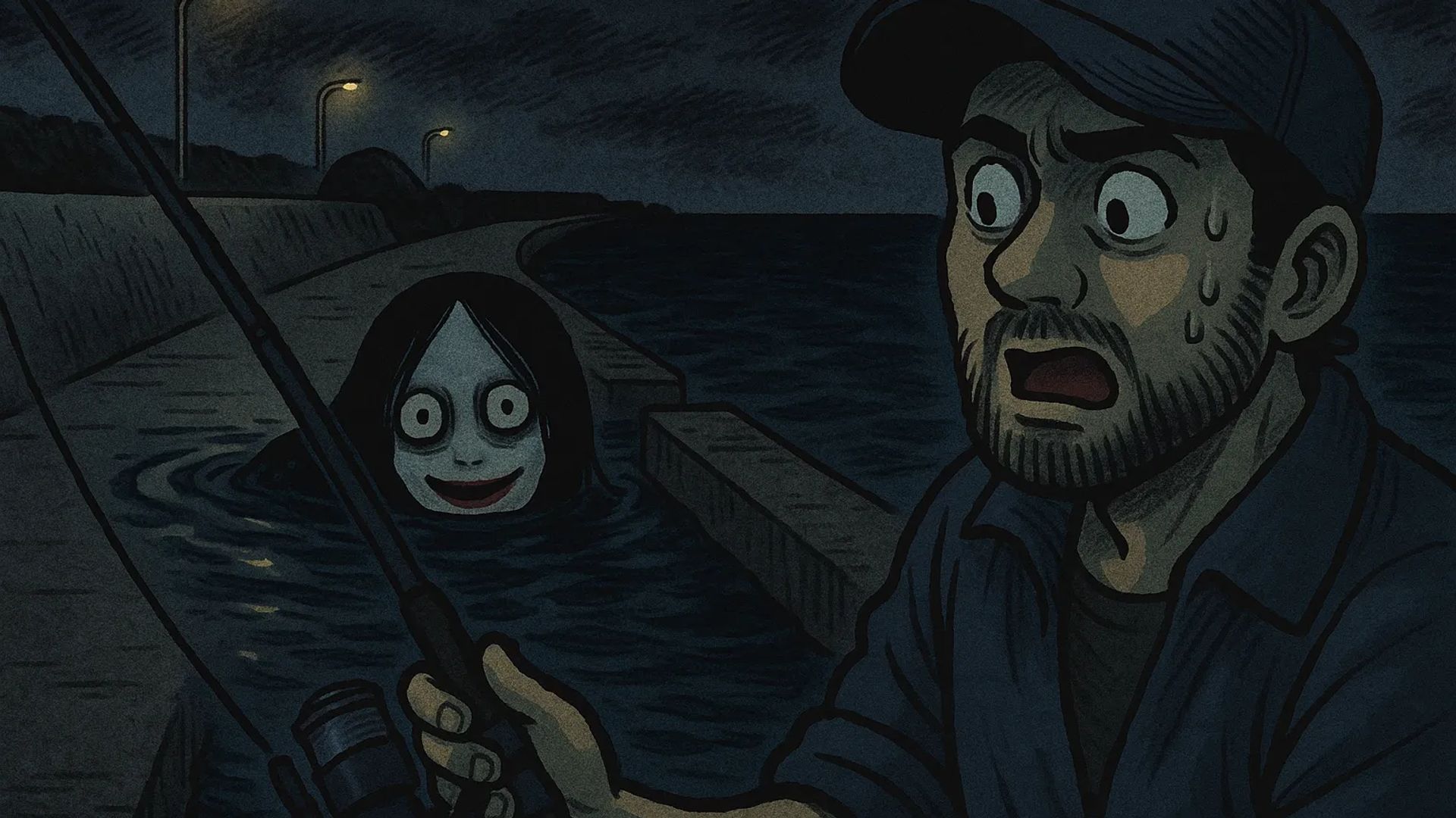 Japanese Ghost Story illustration "title: The Seaside Breakwater"